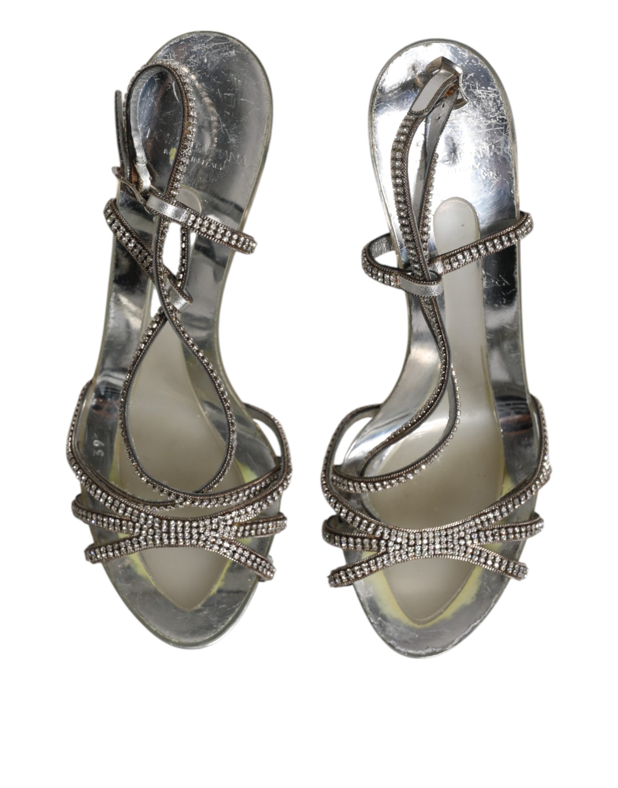 Dolce & Gabbana Silver Strass Ankle Strap Heels Sandals Women's Shoes (Pre-Owned)