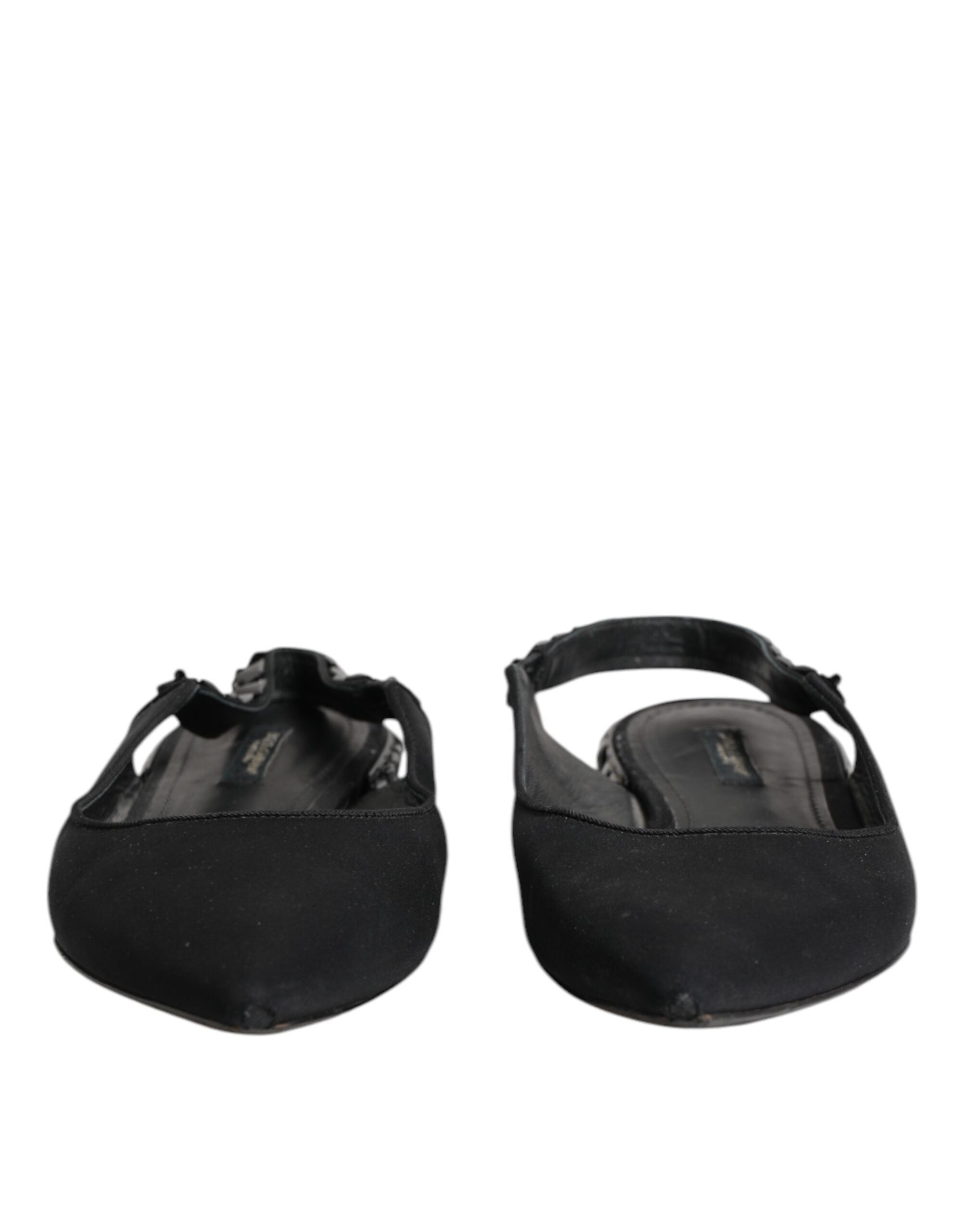 Dolce & Gabbana Black Crystal Charmeuse Slingback Women's Shoes (Pre-Owned)