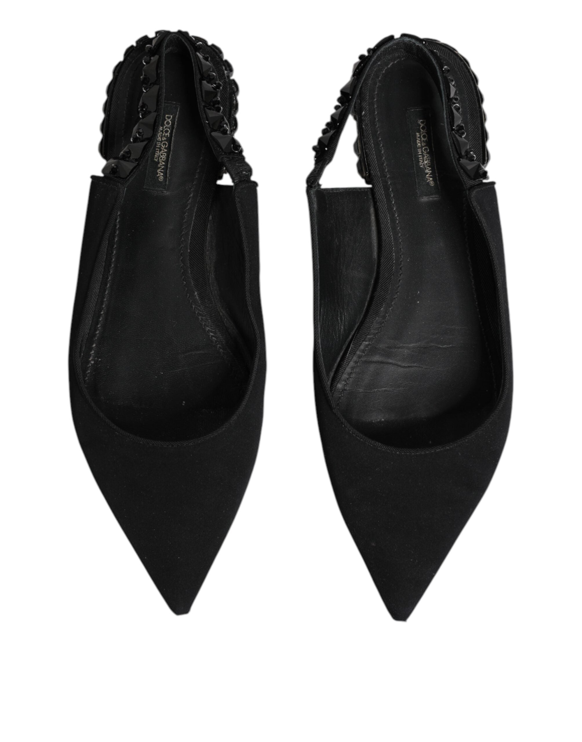 Dolce & Gabbana Black Crystal Charmeuse Slingback Women's Shoes (Pre-Owned)