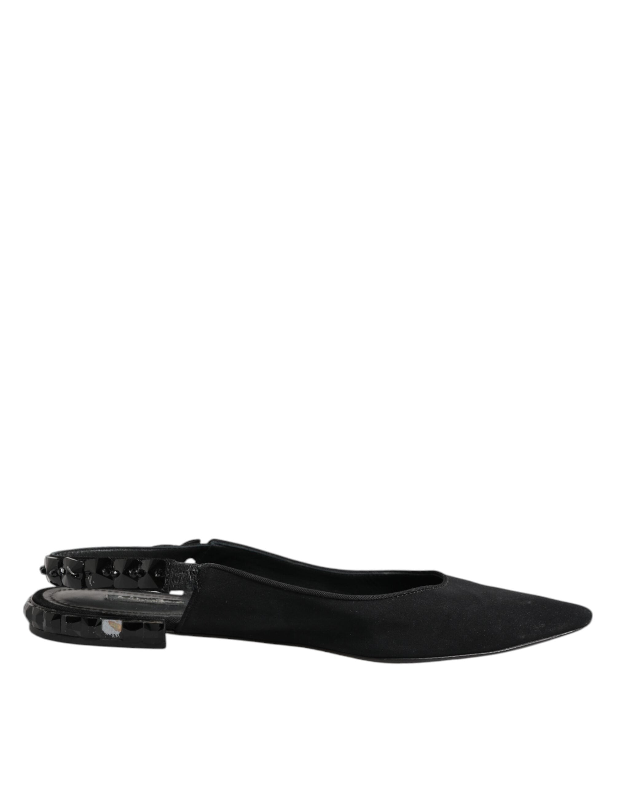 Dolce & Gabbana Black Crystal Charmeuse Slingback Women's Shoes (Pre-Owned)