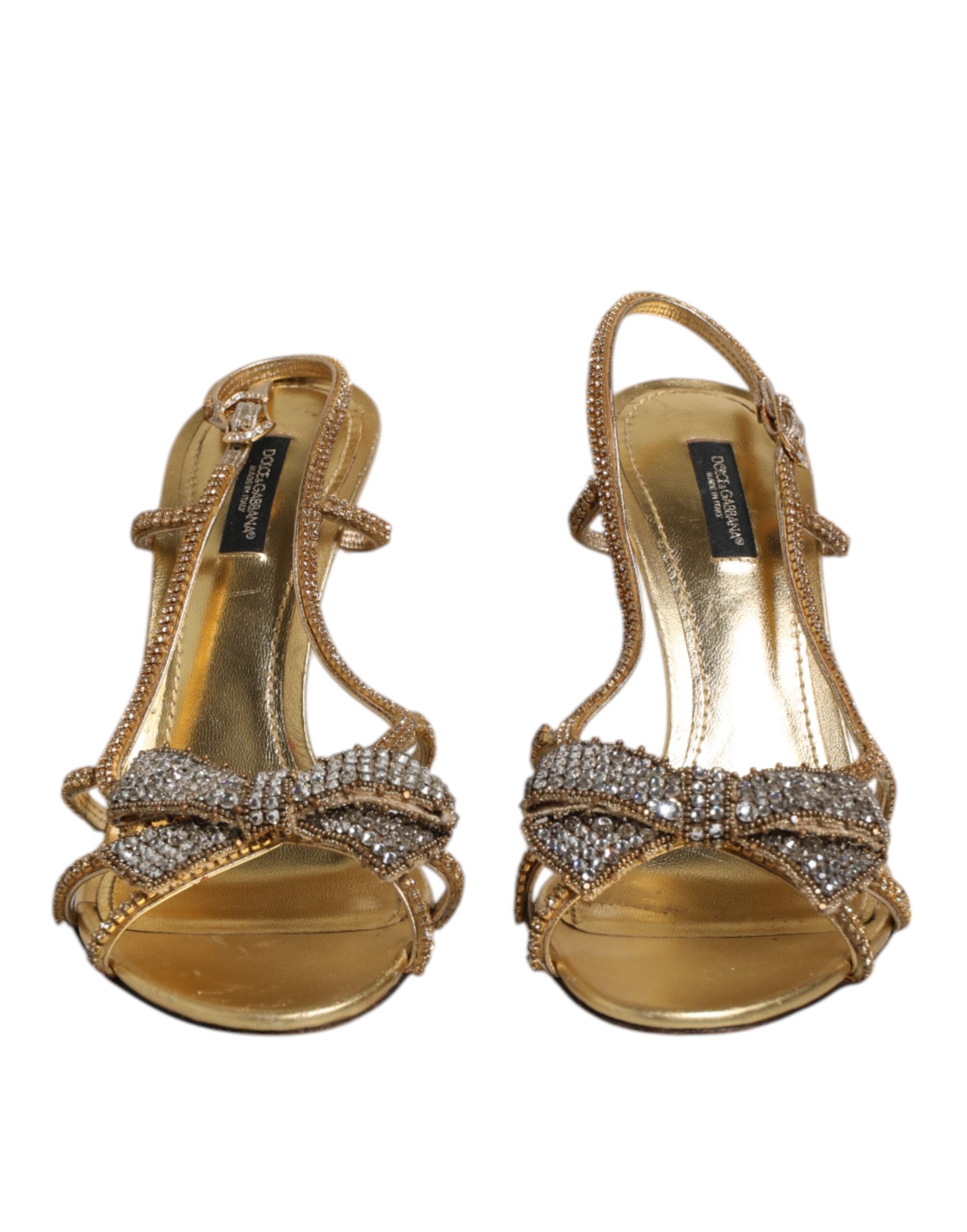 Dolce & Gabbana Gold Strass Ankle Strap Heels Sandals Women's Shoes (Pre-Owned)