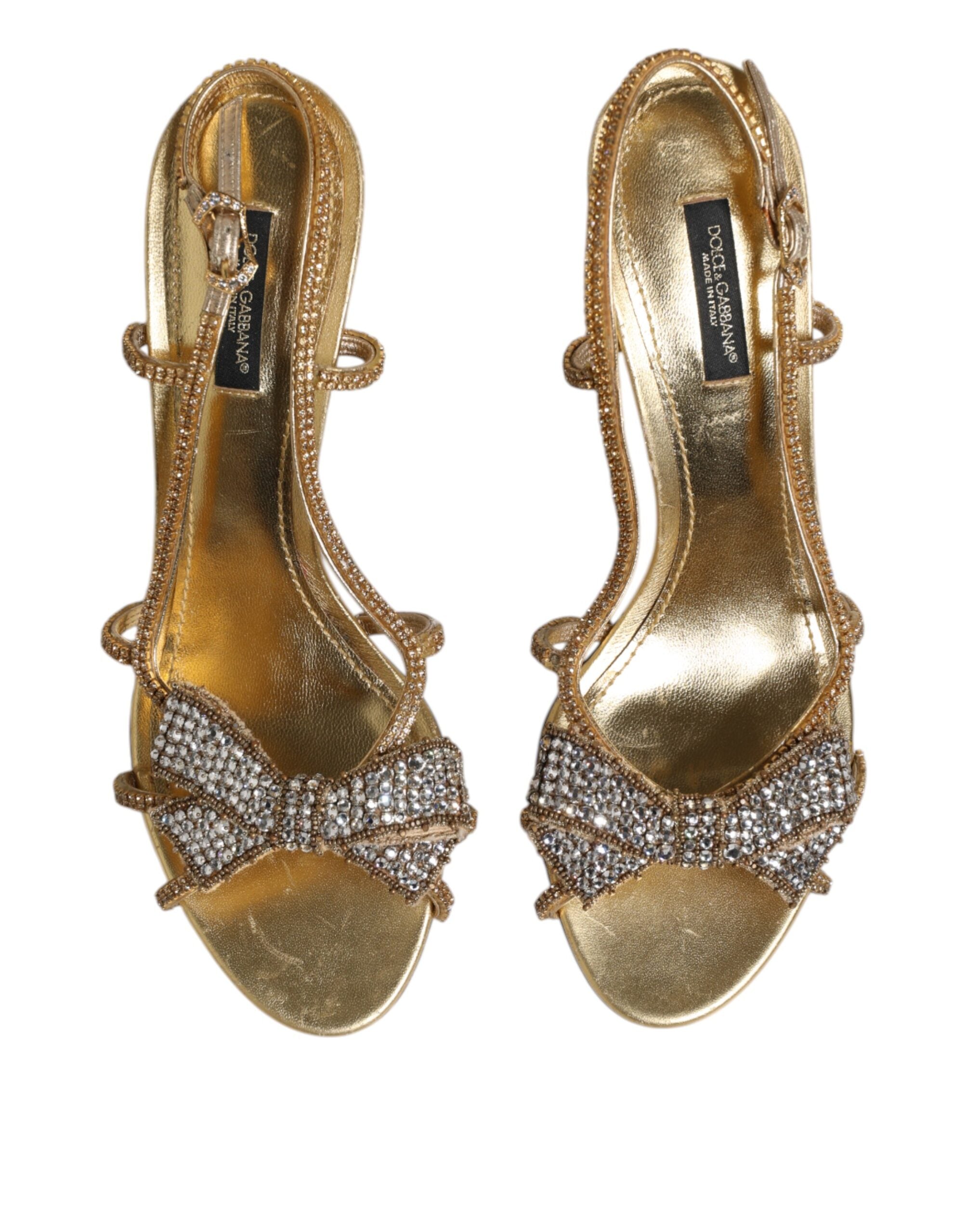 Dolce & Gabbana Gold Strass Ankle Strap Heels Sandals Women's Shoes (Pre-Owned)