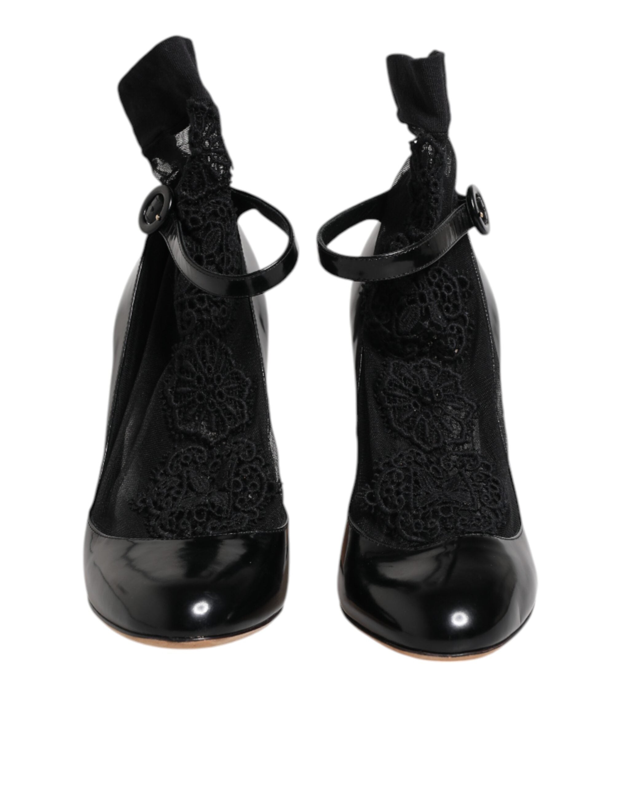 Dolce & Gabbana Black Leather Lace Socks Heels Pumps Women's Shoes (Pre-Owned)