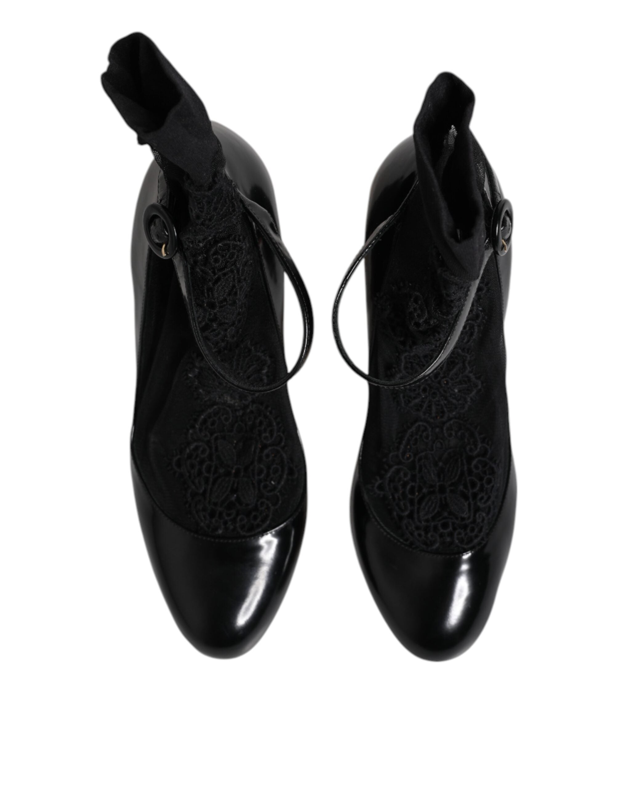 Dolce & Gabbana Black Leather Lace Socks Heels Pumps Women's Shoes (Pre-Owned)