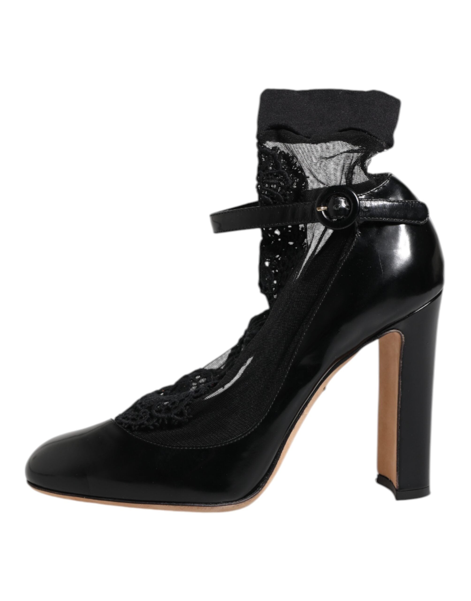 Dolce & Gabbana Black Leather Lace Socks Heels Pumps Women's Shoes (Pre-Owned)