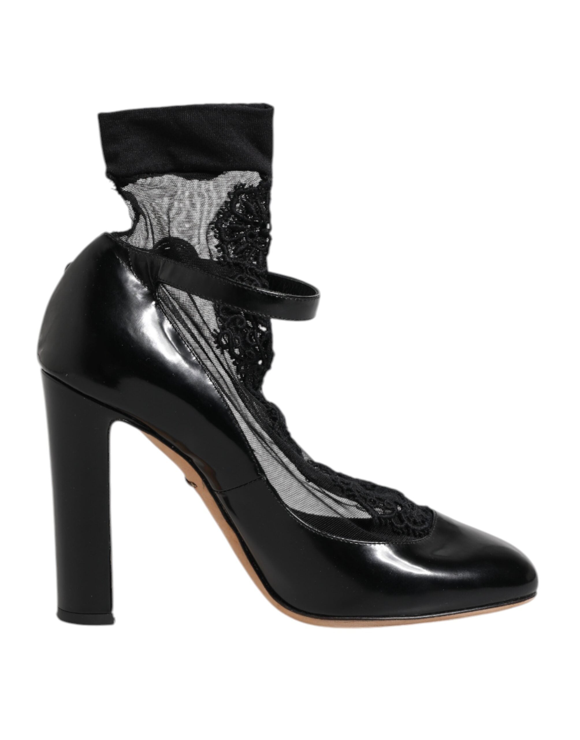 Dolce & Gabbana Black Leather Lace Socks Heels Pumps Women's Shoes (Pre-Owned)