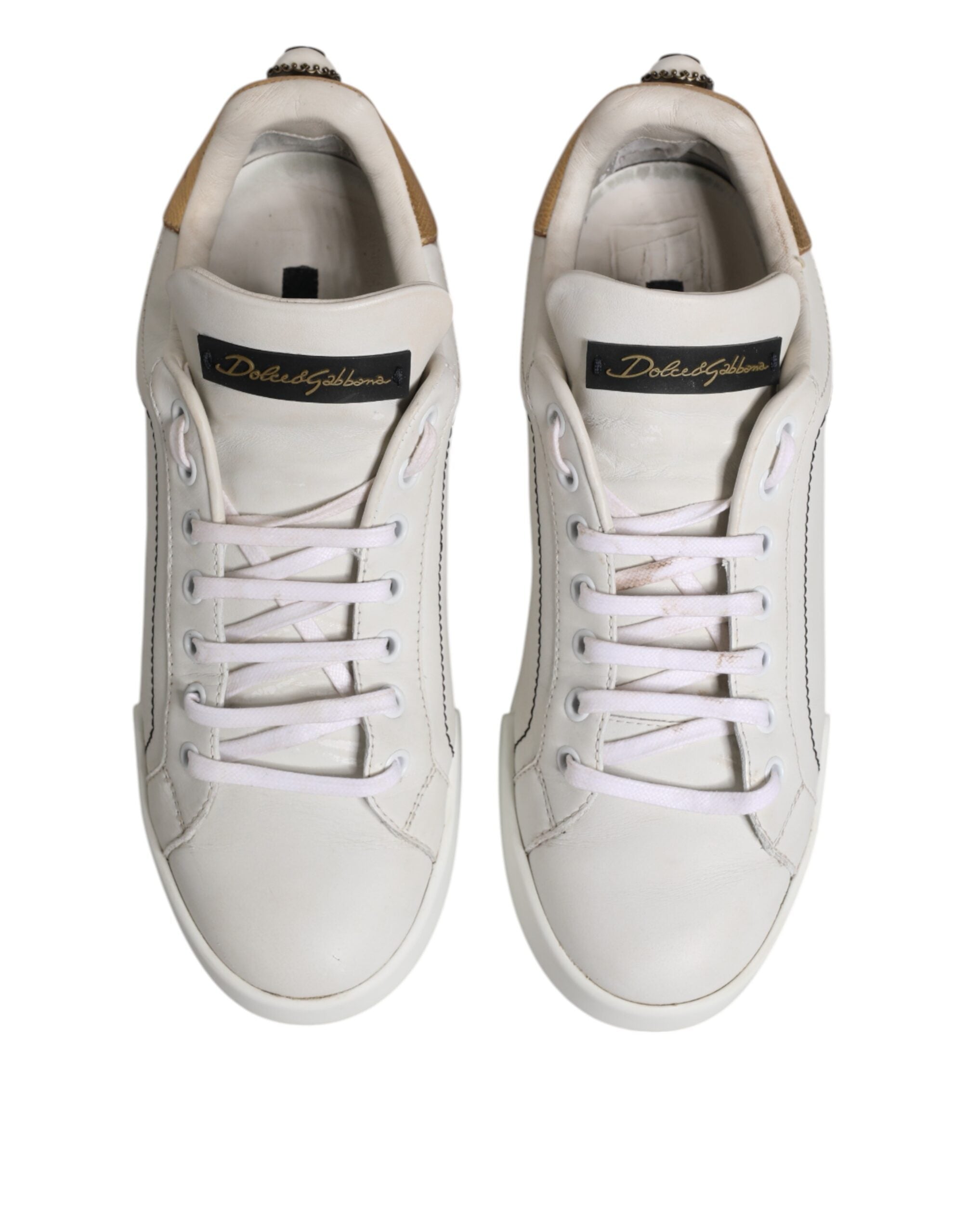 Dolce & Gabbana White Gold Leather Low Top Sneakers Women's Shoes (Pre-Owned)