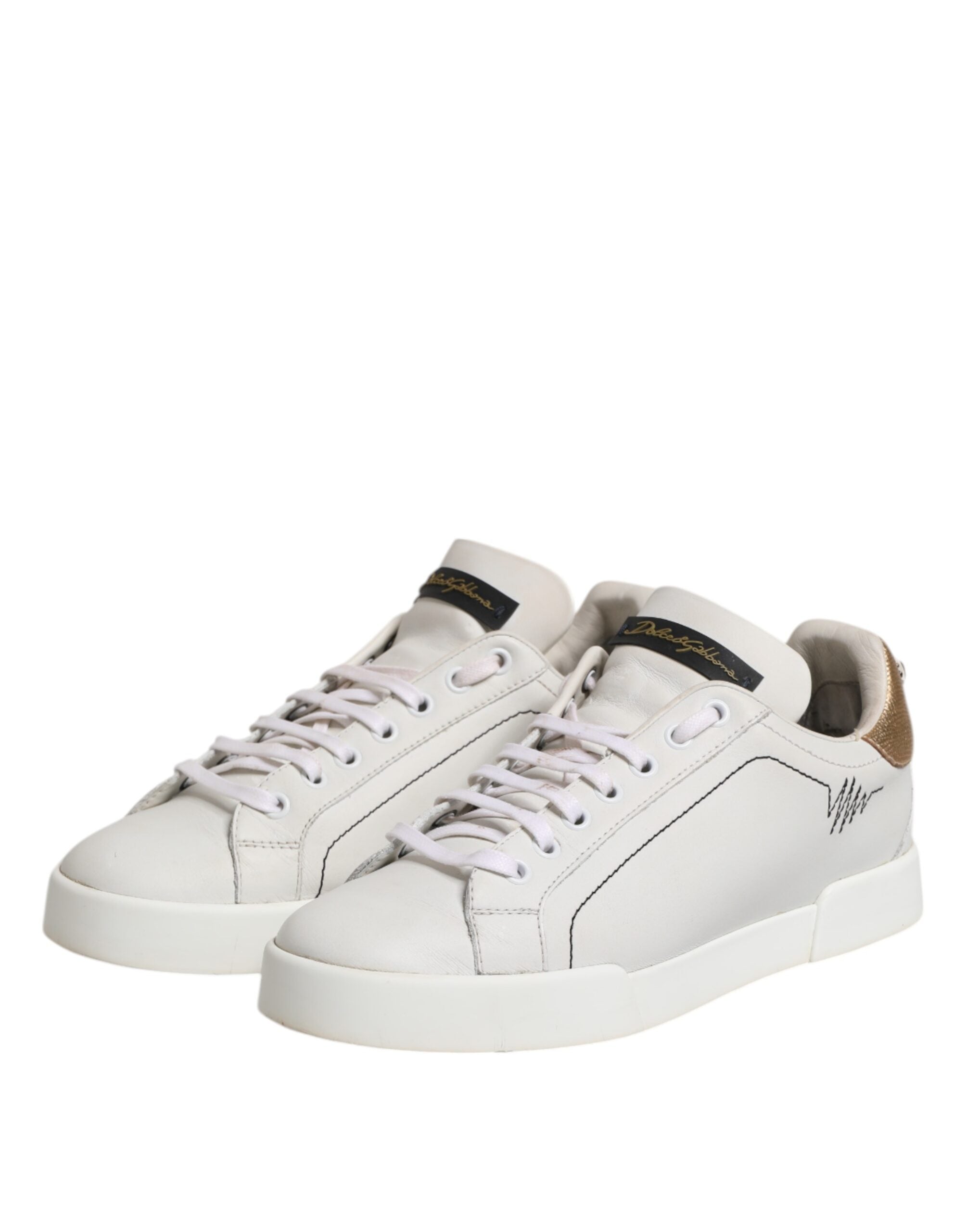 Dolce & Gabbana White Gold Leather Low Top Sneakers Women's Shoes (Pre-Owned)