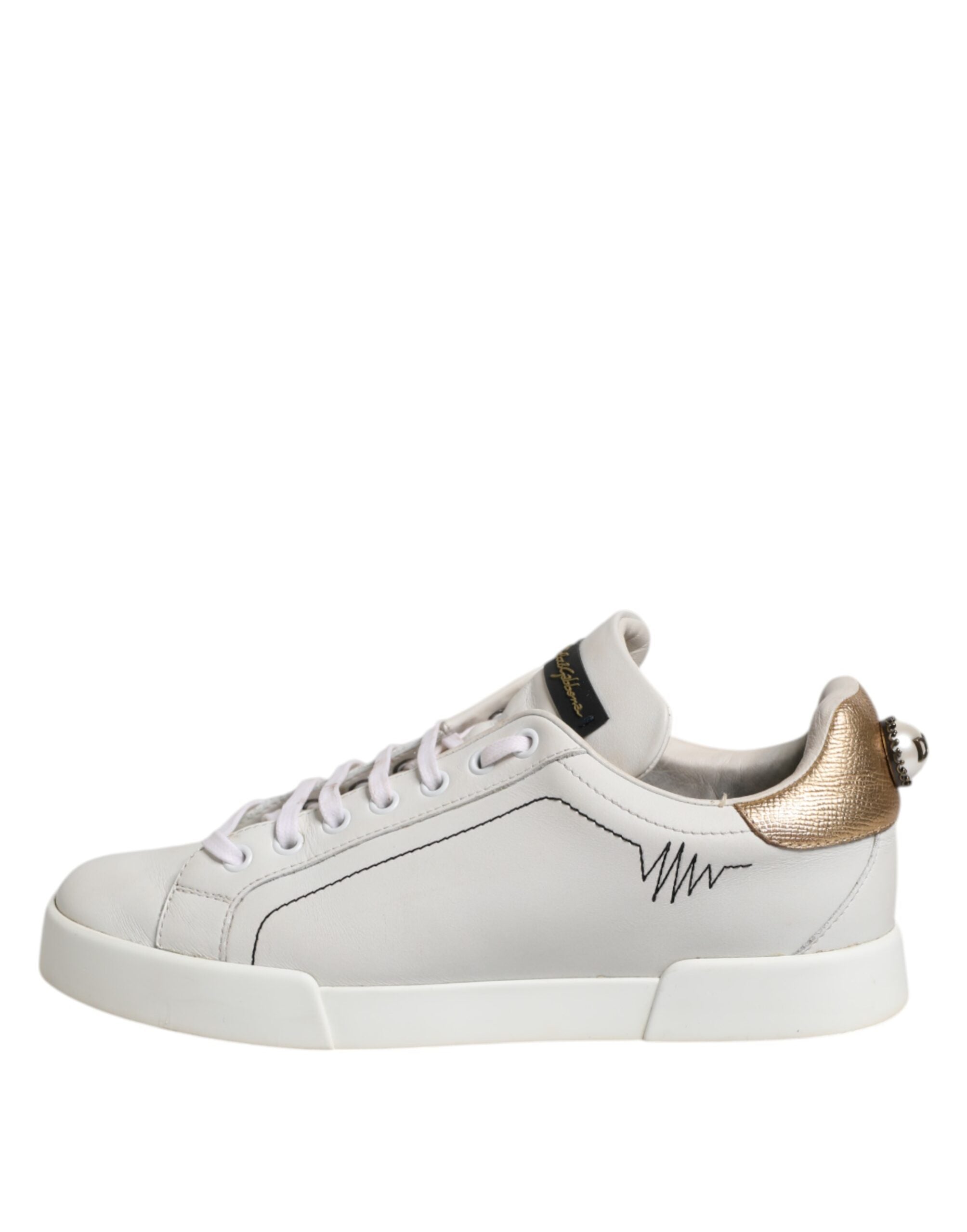 Dolce & Gabbana White Gold Leather Low Top Sneakers Women's Shoes (Pre-Owned)