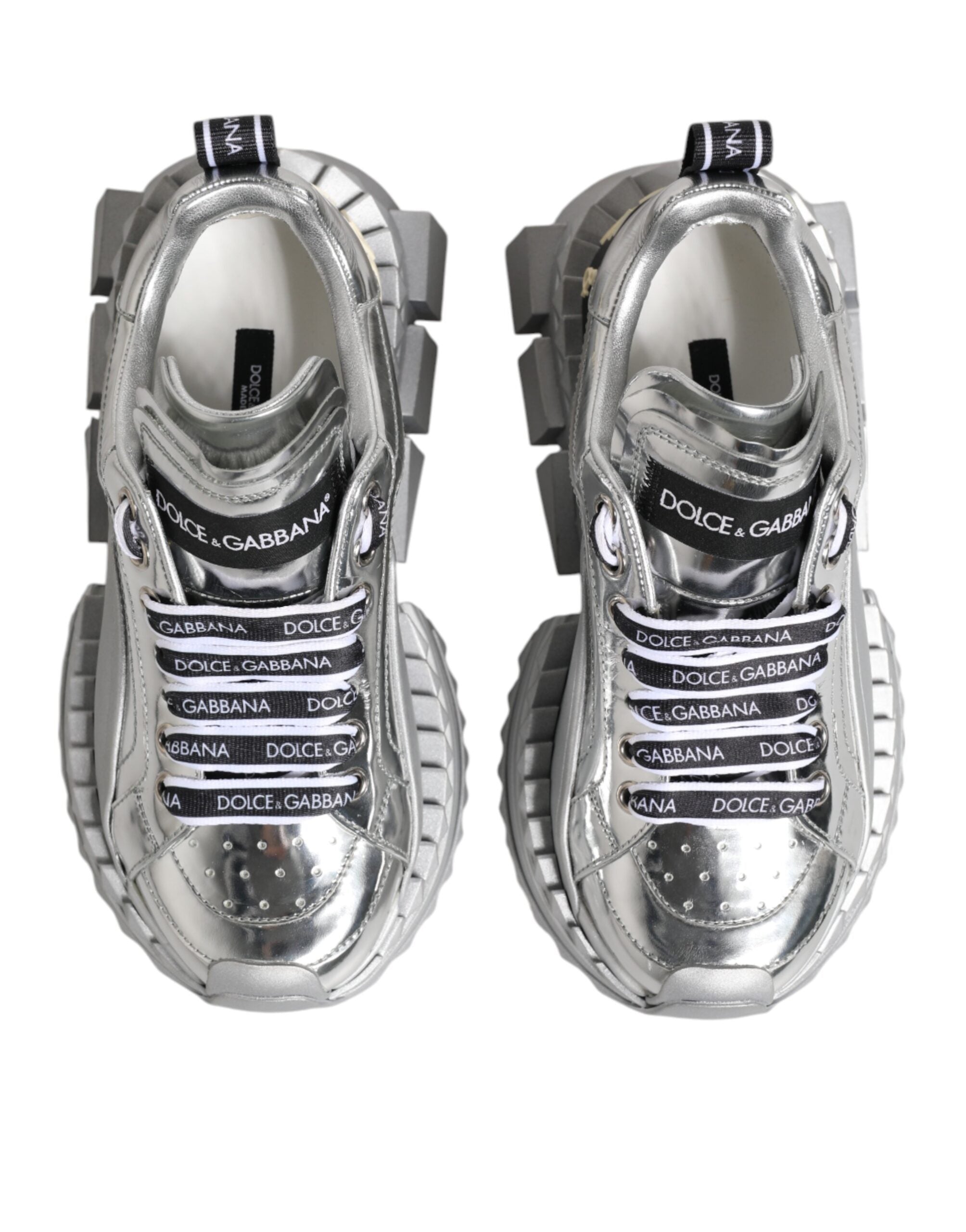 Dolce & Gabbana Silver Leather Super Queen Sneakers Women's Shoes