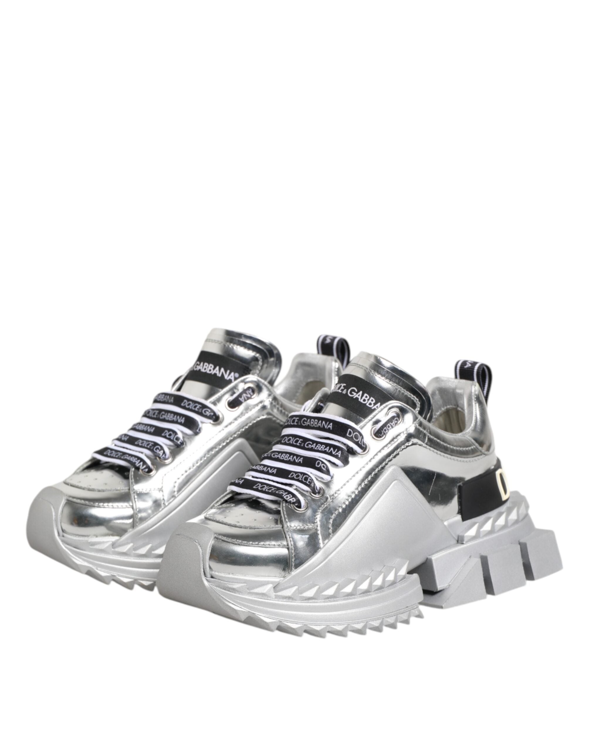 Dolce & Gabbana Silver Leather Super Queen Sneakers Women's Shoes