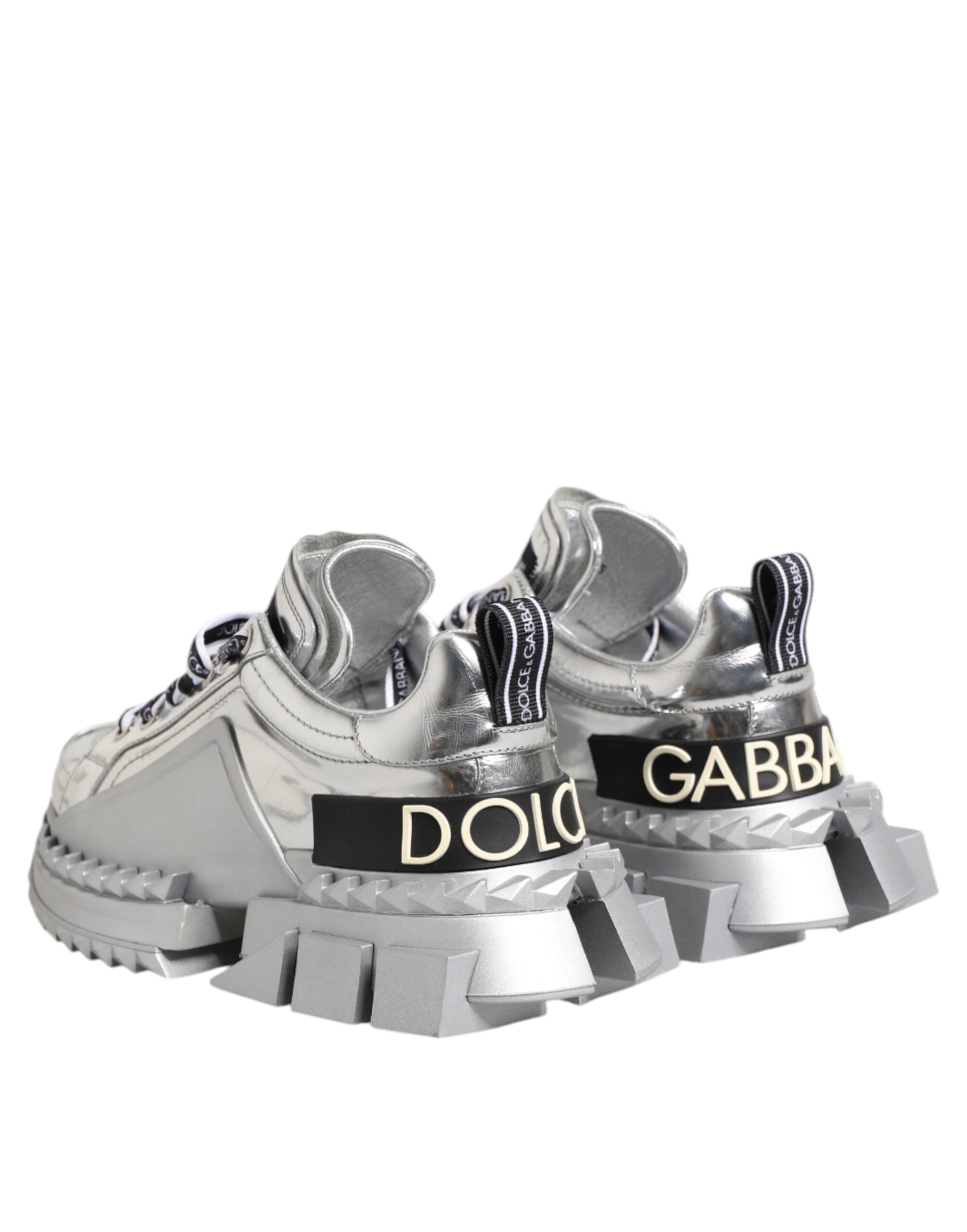 Dolce & Gabbana Silver Leather Super Queen Sneakers Women's Shoes
