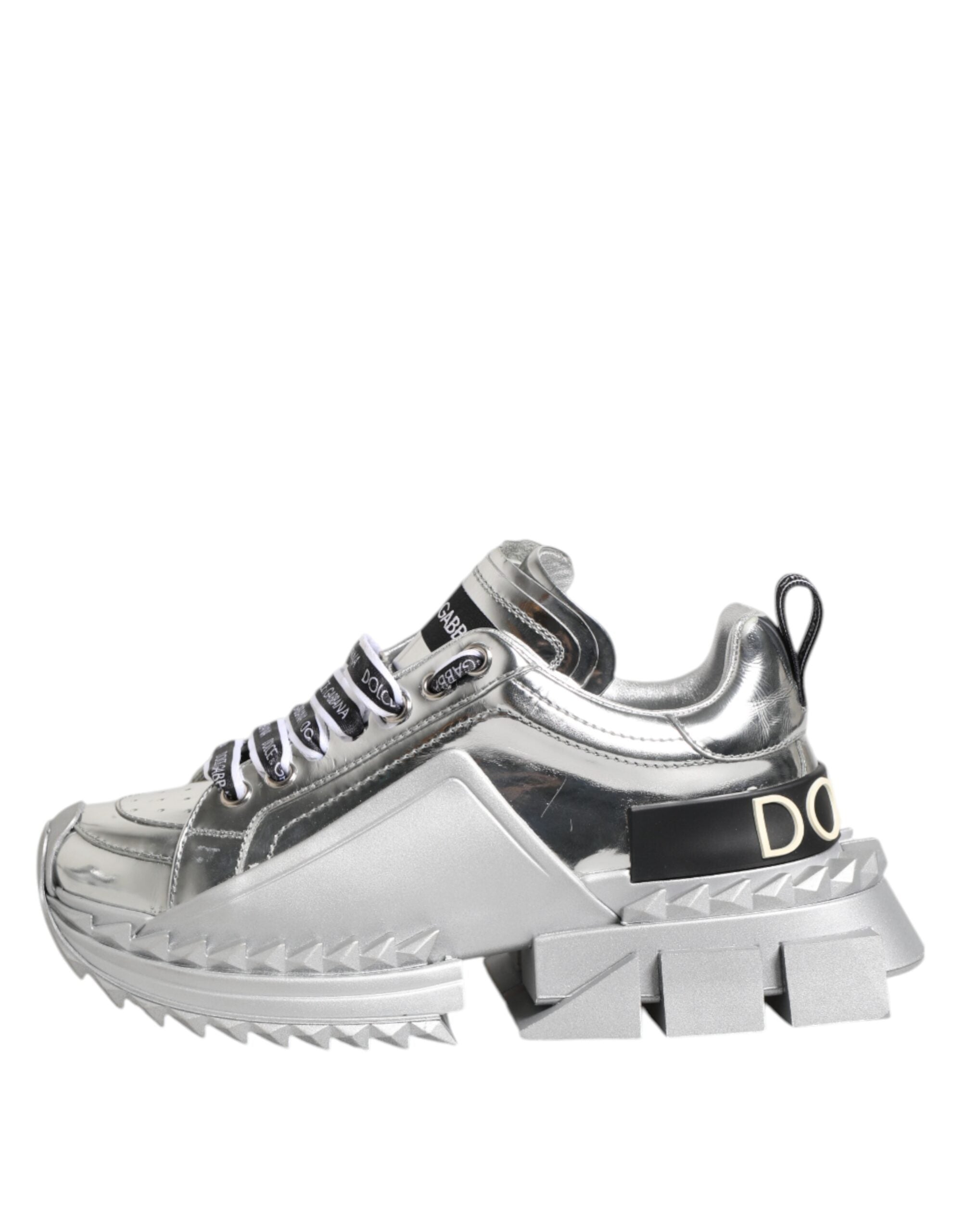 Dolce & Gabbana Silver Leather Super Queen Sneakers Women's Shoes