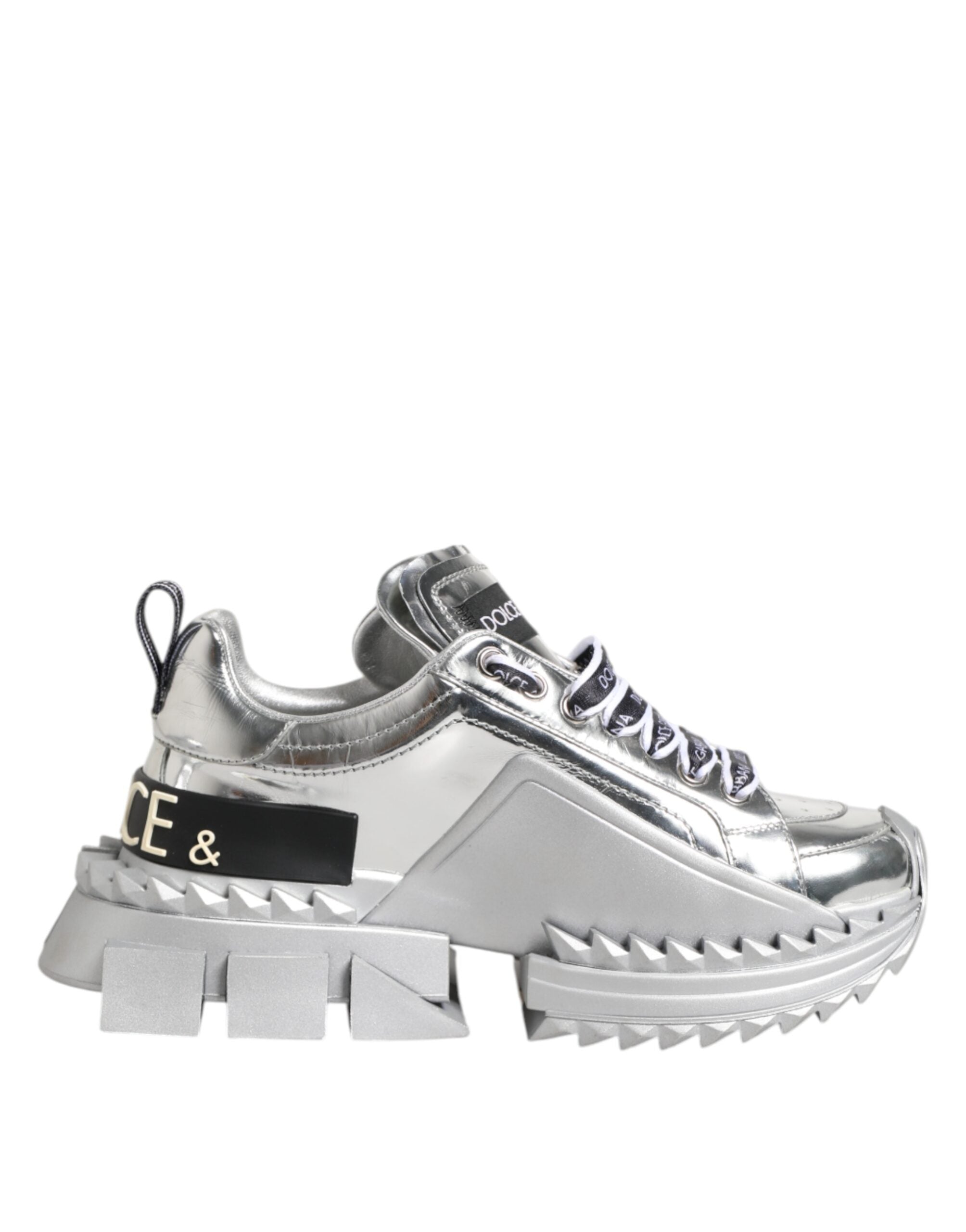 Dolce & Gabbana Silver Leather Super Queen Sneakers Women's Shoes