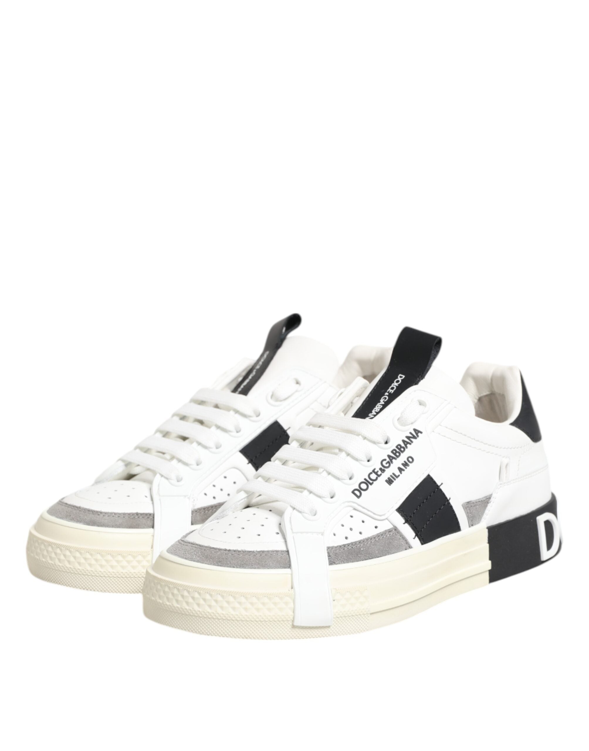 Dolce & Gabbana White Black Leather Low Top Sneakers Women's Shoes (Pre-Owned)