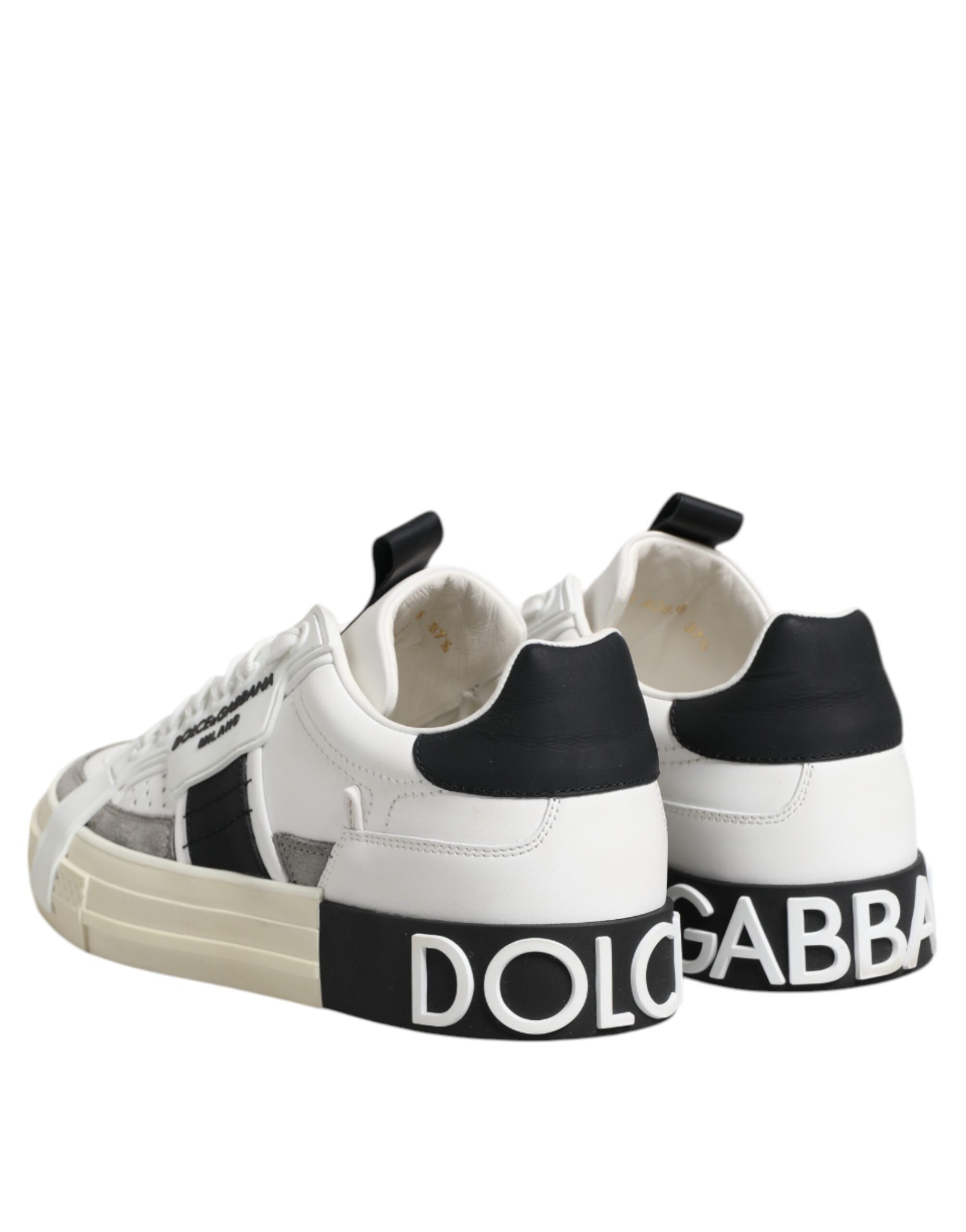 Dolce & Gabbana White Black Leather Low Top Sneakers Women's Shoes (Pre-Owned)