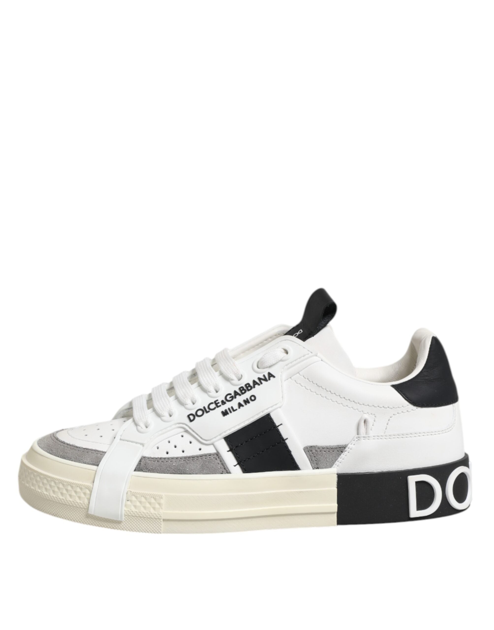 Dolce & Gabbana White Black Leather Low Top Sneakers Women's Shoes (Pre-Owned)