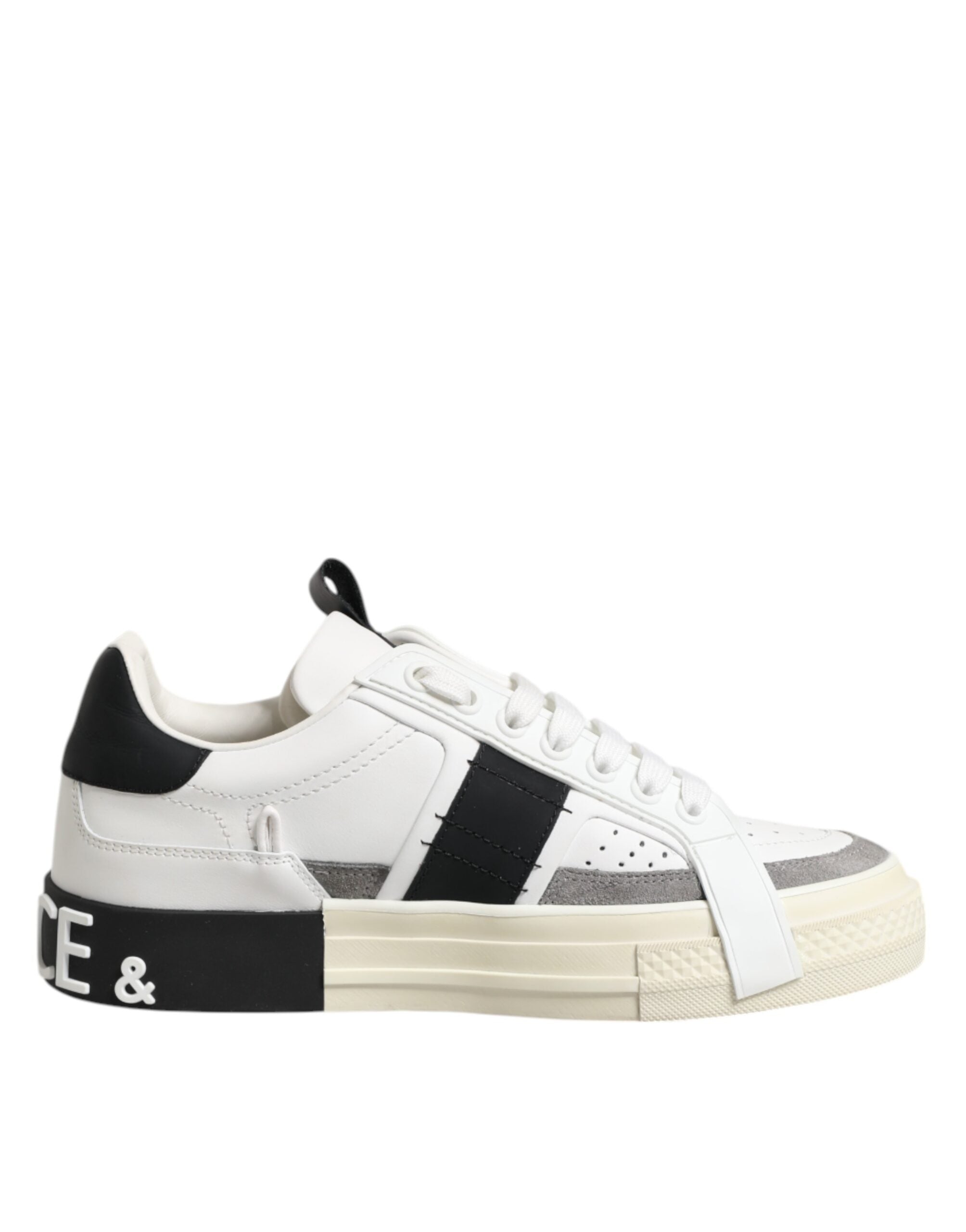 Dolce & Gabbana White Black Leather Low Top Sneakers Women's Shoes (Pre-Owned)