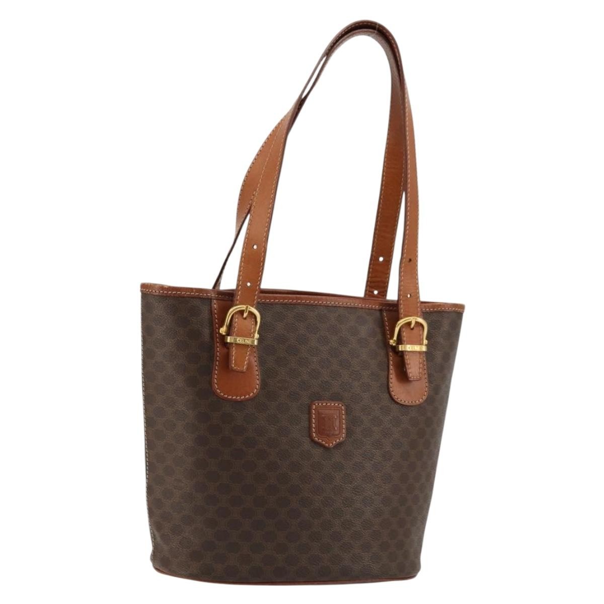 Celine Vintage Macadam Canvas And Leather Brown Canvas Tote Bag Bag (Pre-Owned)