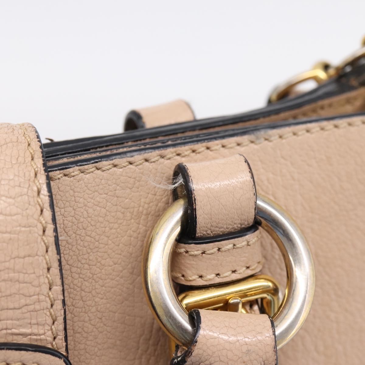 Miu Miu Madras Convertible Lock Leather Beige Leather Tote Bag Bag (Pre-Owned)