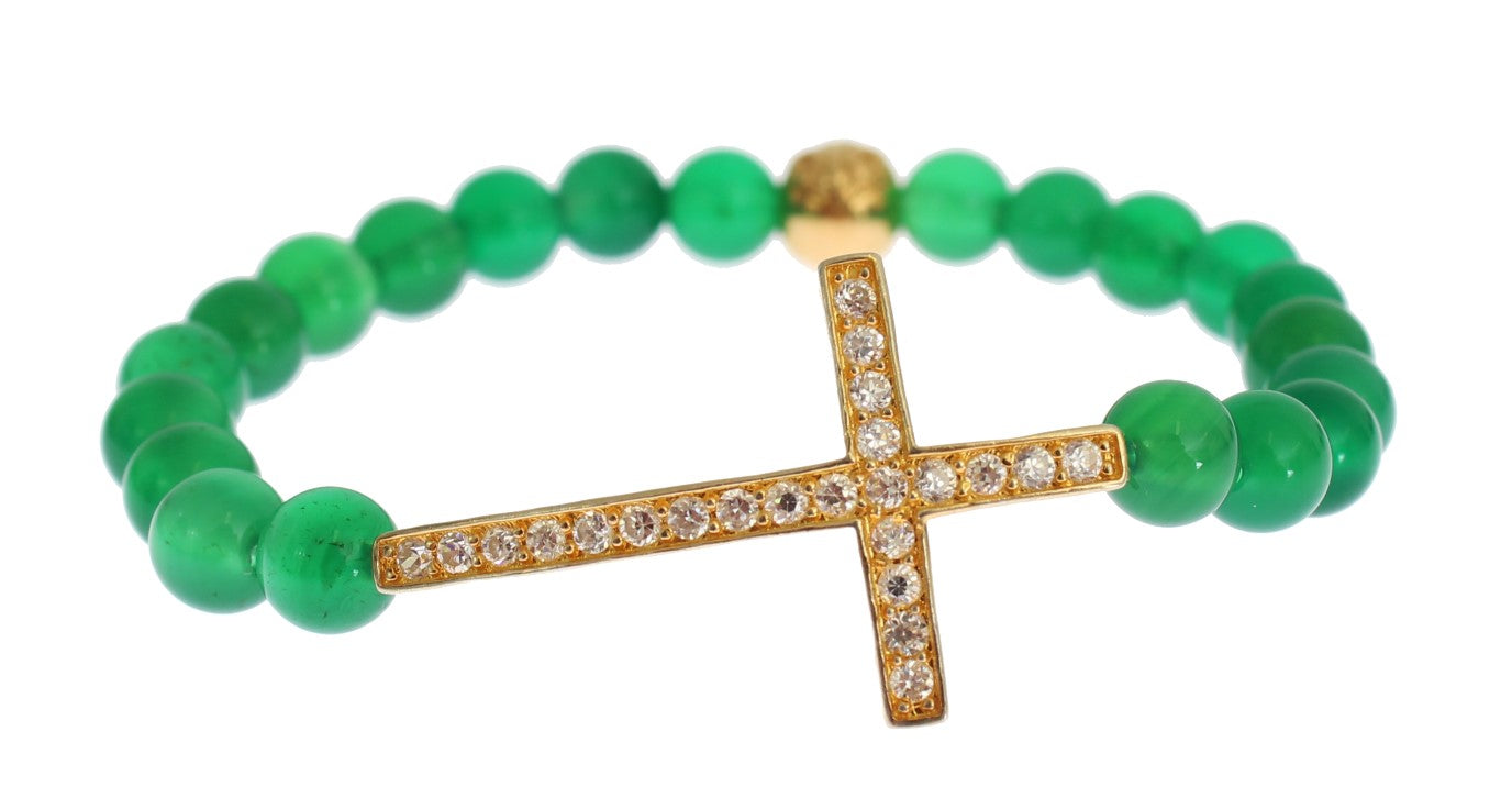Nialaya Jade Stone Gold CZ Cross 925 Silver Women's Bracelet
