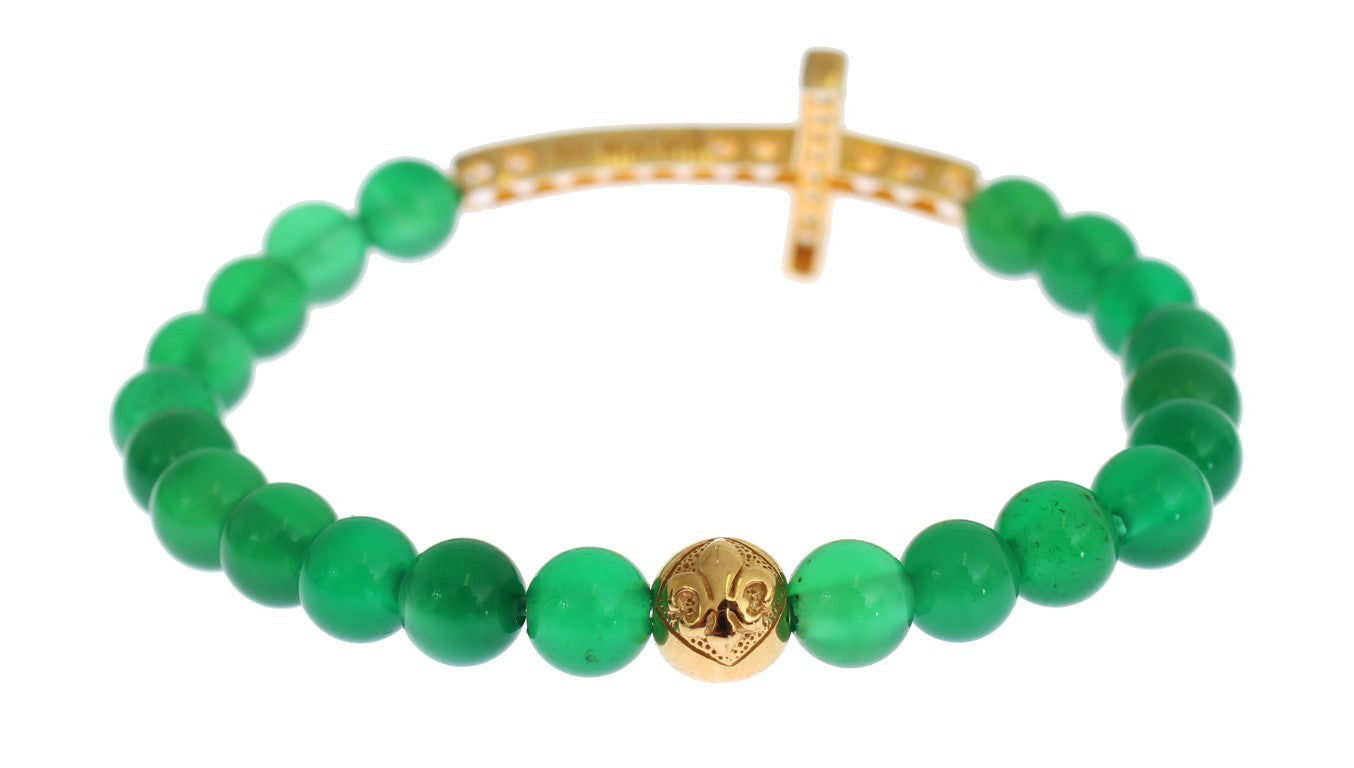 Nialaya Jade Stone Gold CZ Cross 925 Silver Women's Bracelet