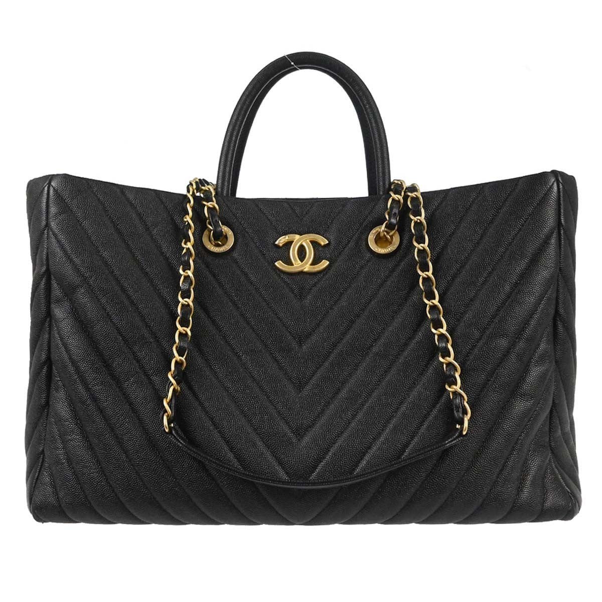 Chanel Shopping Quilted Knit Pluto Glitter Black Calfskin Handbag (Pre-Owned)