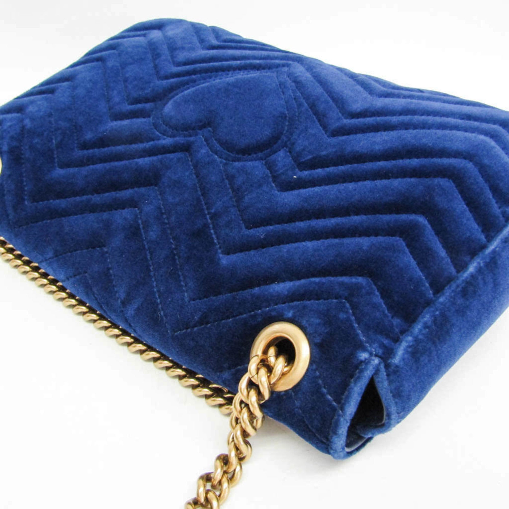 Gucci Gg Marmont Flap Embroidered Matelasse Velvet Blue Velvet Shoulder Bag Bag (Pre-Owned)