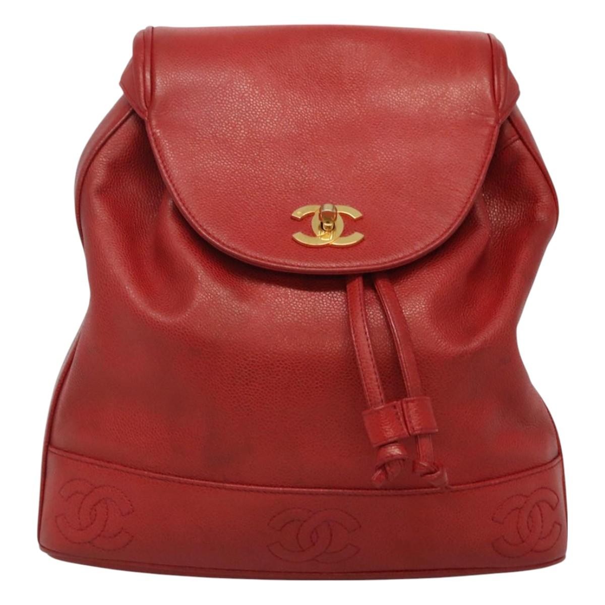 Chanel Vintage Caviar Red Leather Backpack Bag (Pre-Owned)