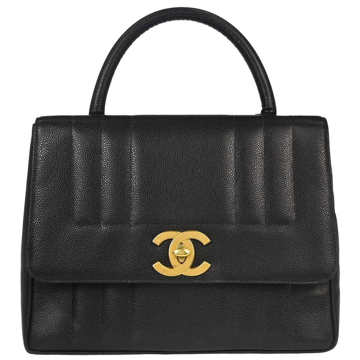 Chanel Vintage Top Handle Vertical Quilt Caviar Black Calfskin Handbag (Pre-Owned)