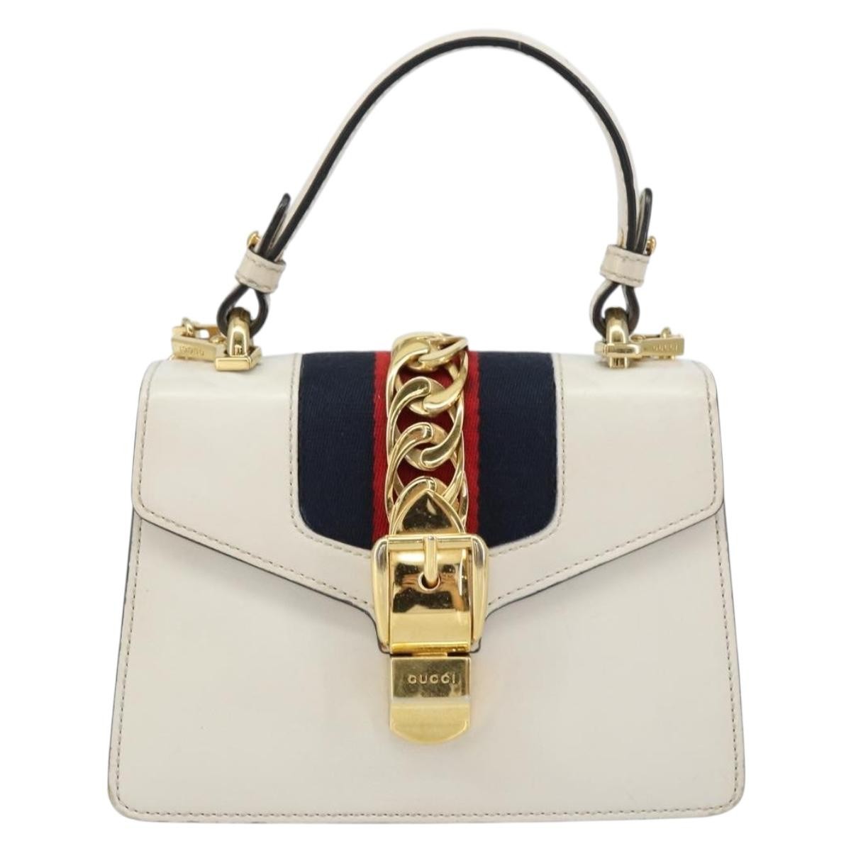 Gucci Sylvie Top Handle Leather White Leather Handbag (Pre-Owned)