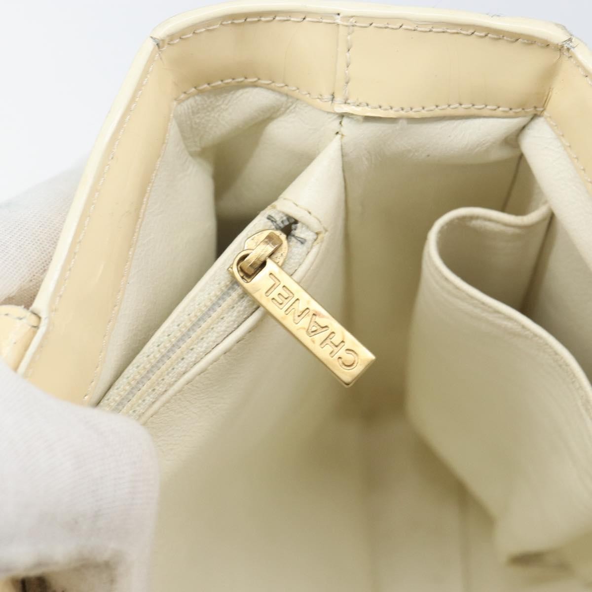Chanel Vintage Embossed Logo Shoulder Patent Beige Patent_Leather Tote Bag Bag (Pre-Owned)