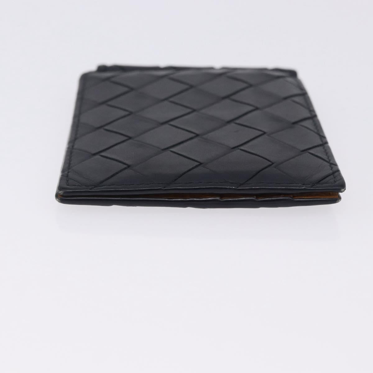 Bottega Veneta Bifold Card Holder Intercciato Leather Navy Leather Card Holders Accessory (Pre-Owned)