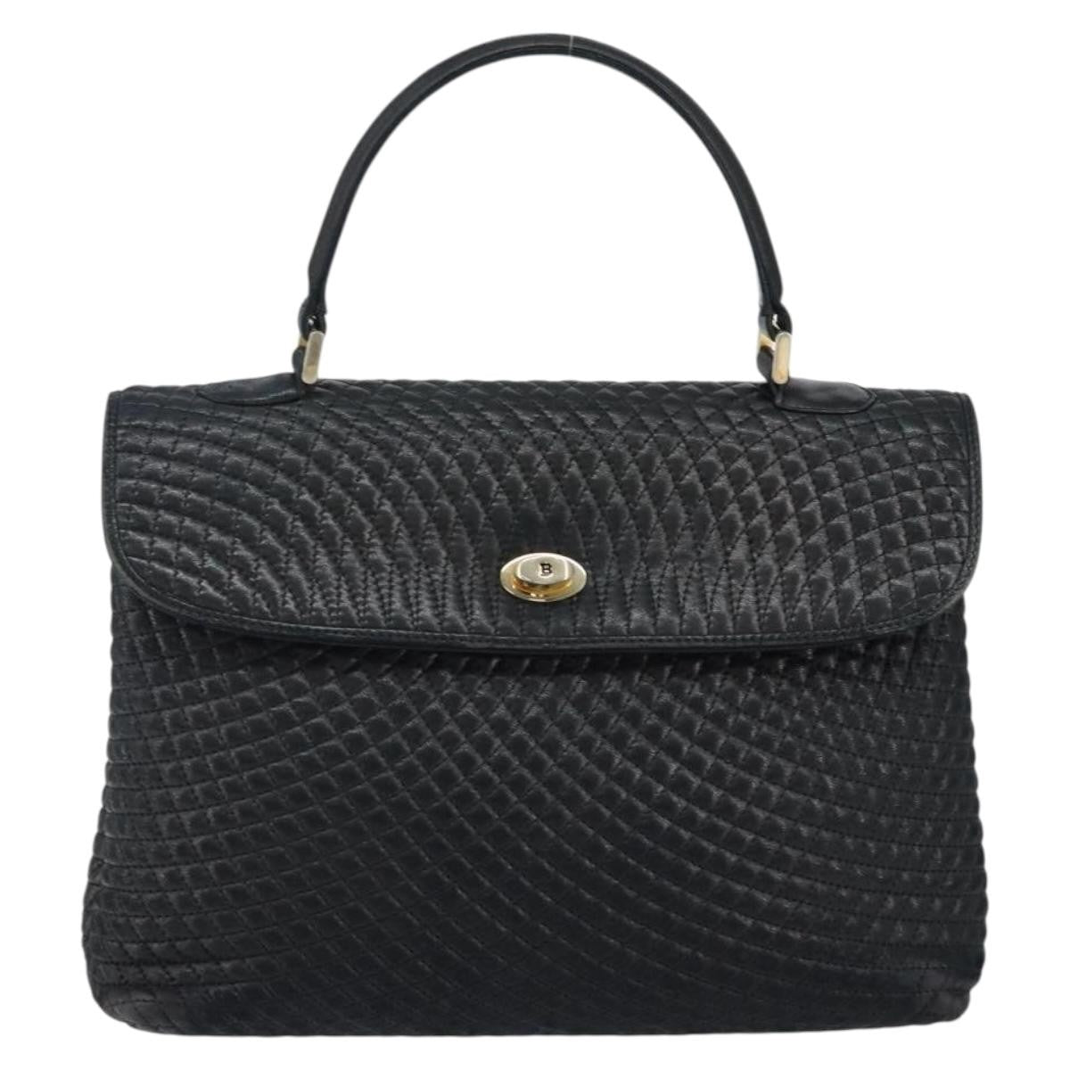 Bally Vintage Quilted Leather Black Leather Handbag (Pre-Owned)