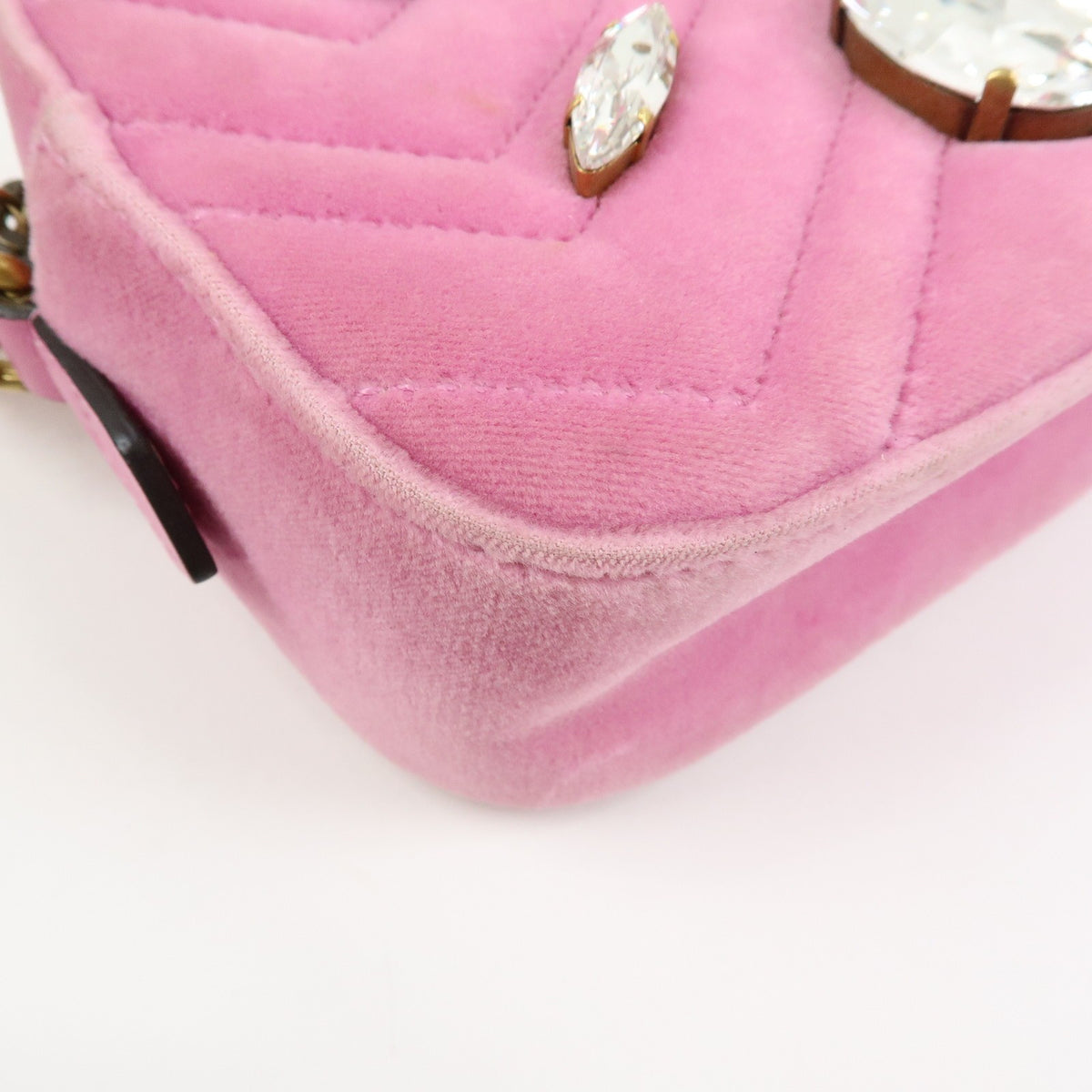 Gucci Gg Marmont Crystal Embellished Matelasse Velvet Pink Velvet Shoulder Bag Bag (Pre-Owned)