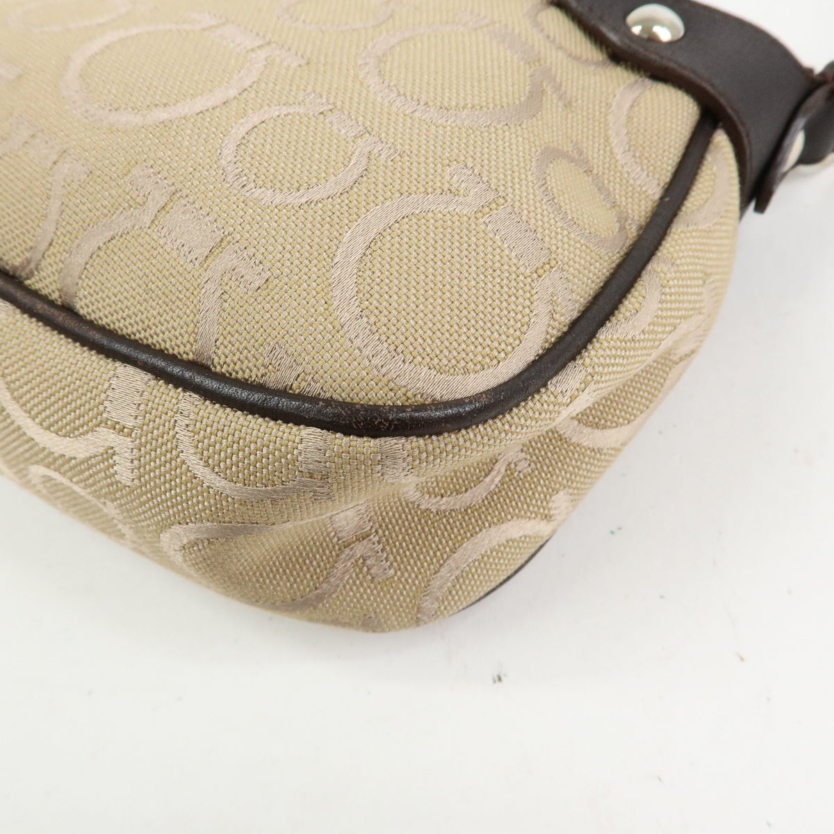Salvatore Ferragamo Gancini Handle Leather Beige Canvas Tote Bag Bag (Pre-Owned)