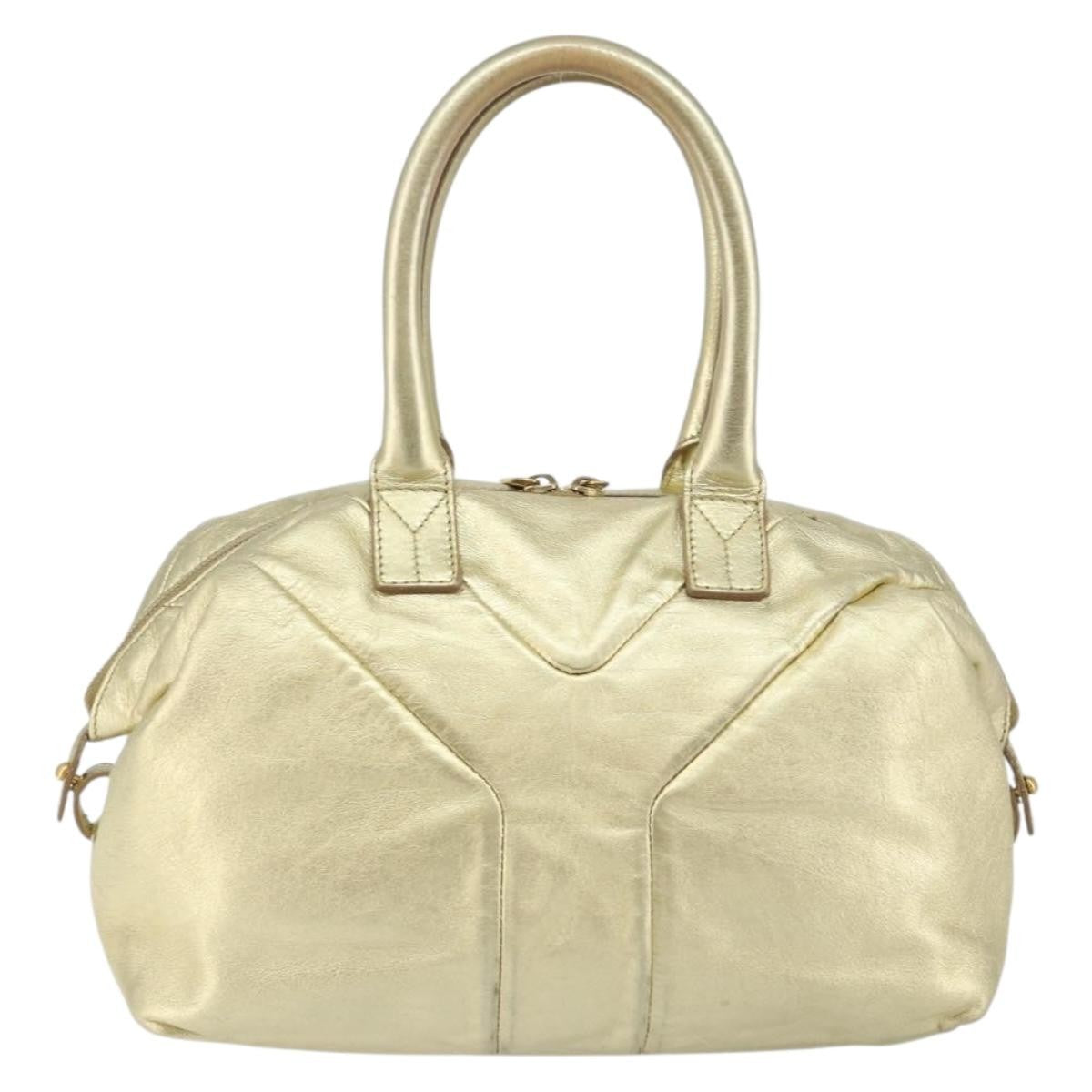 Saint Laurent Easy Y Suede With Fox Fur Gold Leather Bag (Pre-Owned)