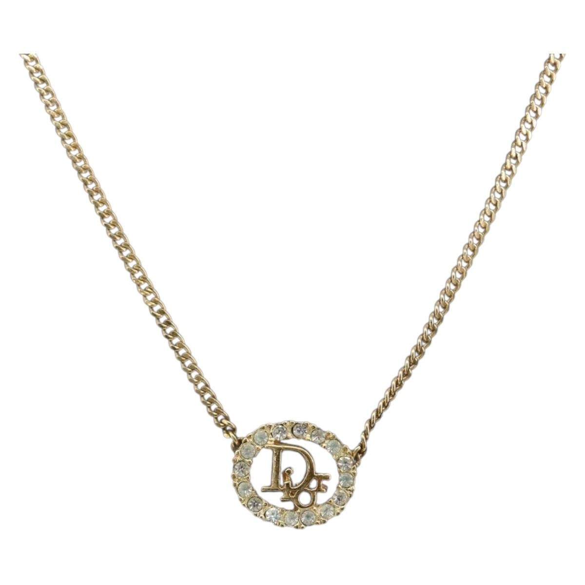 Christian Dior Vintage Logo Pendant Metal Gold Metal Necklace Jewelry (Pre-Owned)