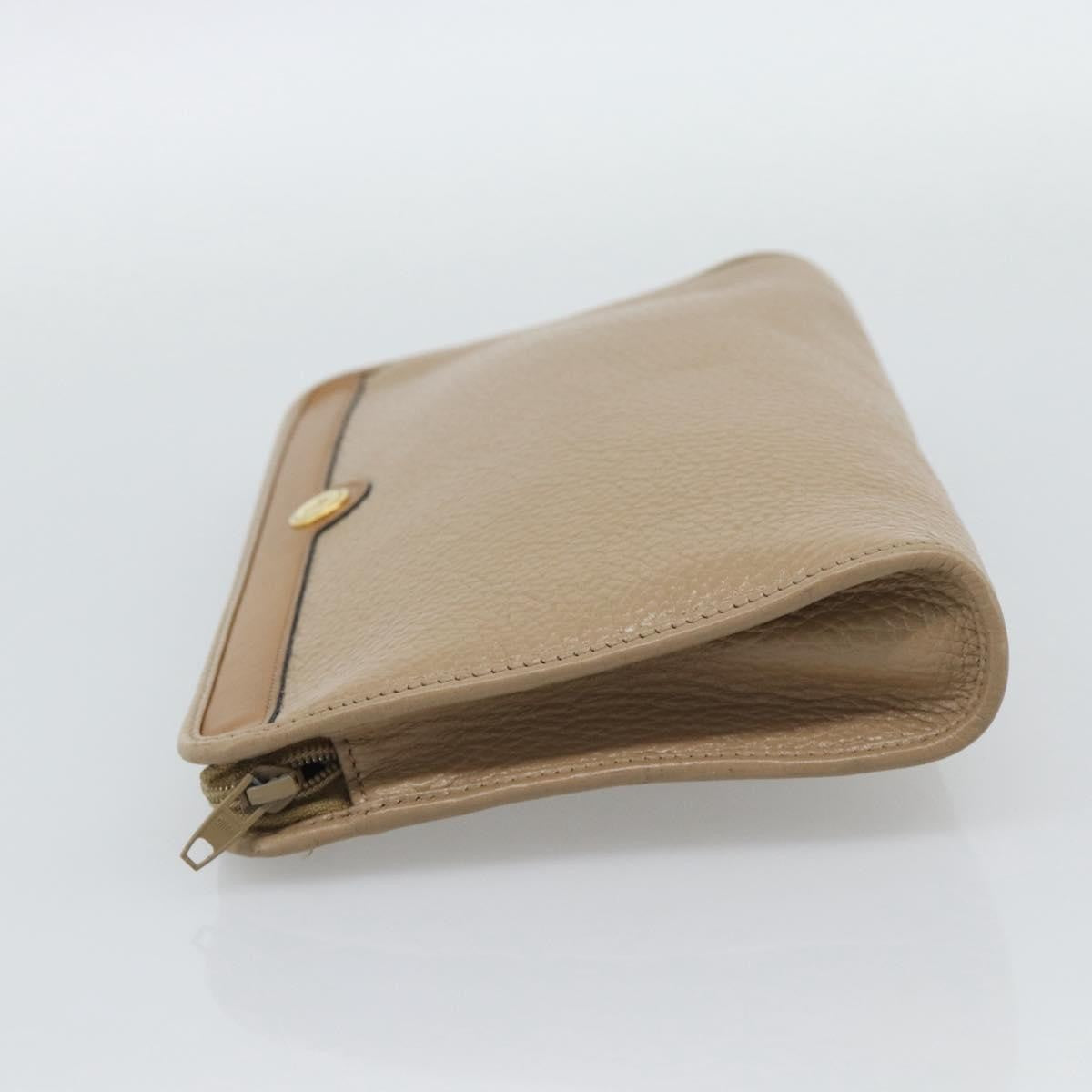 Christian Dior Vintage Zip Pochette Leather Beige Leather Clutche & Pouche Bag (Pre-Owned)
