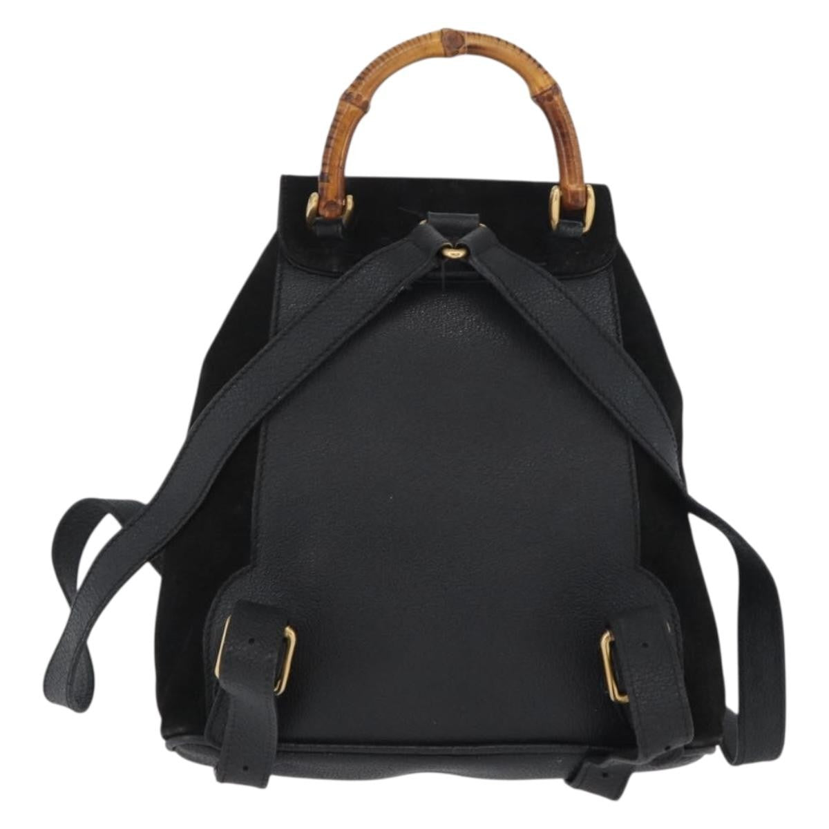 Gucci Gucci Bamboo Daim Black Suede Backpack Bag (Pre-Owned)