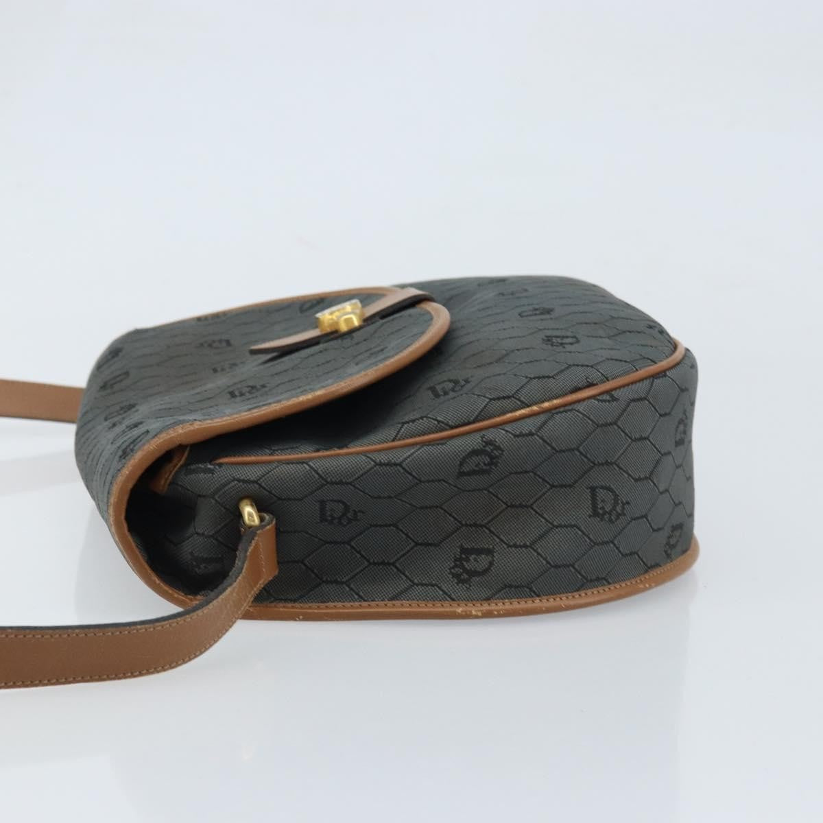 Christian Dior Vintage Honeycomb Flap Canvas And Leather Black Canvas Shoulder Bag Bag (Pre-Owned)