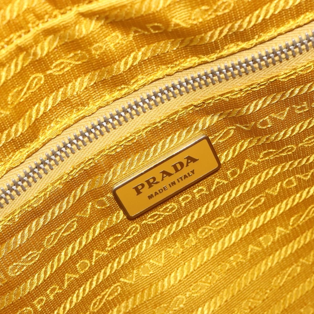Prada Bauletto Tessuto With Saffiano Leather Yellow Canvas Handbag (Pre-Owned)