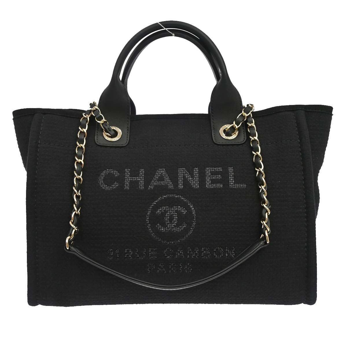 Chanel Deauville Nm Tote Mixed Fibers Black Canvas Tote Bag Bag (Pre-Owned)