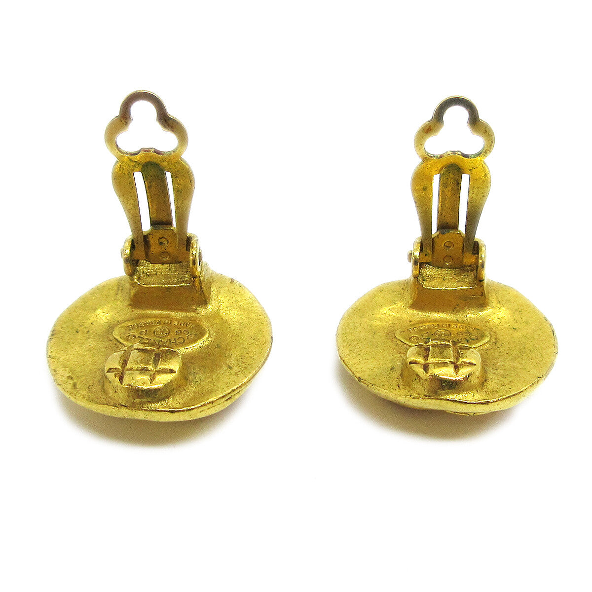 Chanel Vintage Cc Round Clip-On Metal Gold Gold_Plated Earrings Jewelry (Pre-Owned)