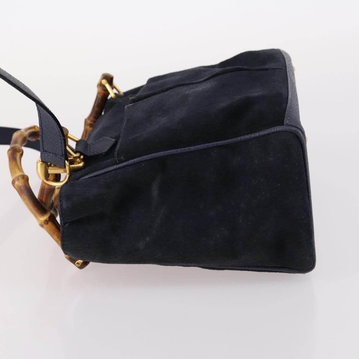 Gucci Vintage Bamboo Handle Suede Navy Suede Handbag (Pre-Owned)