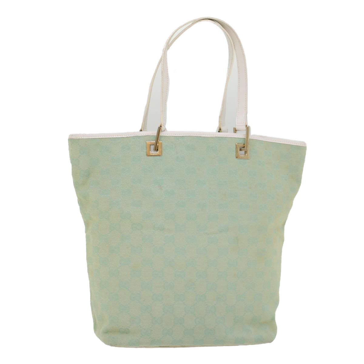 Gucci Vintage Bucket Shopping Tote Gg Canvas And Leather Blue Canvas Tote Bag Bag (Pre-Owned)