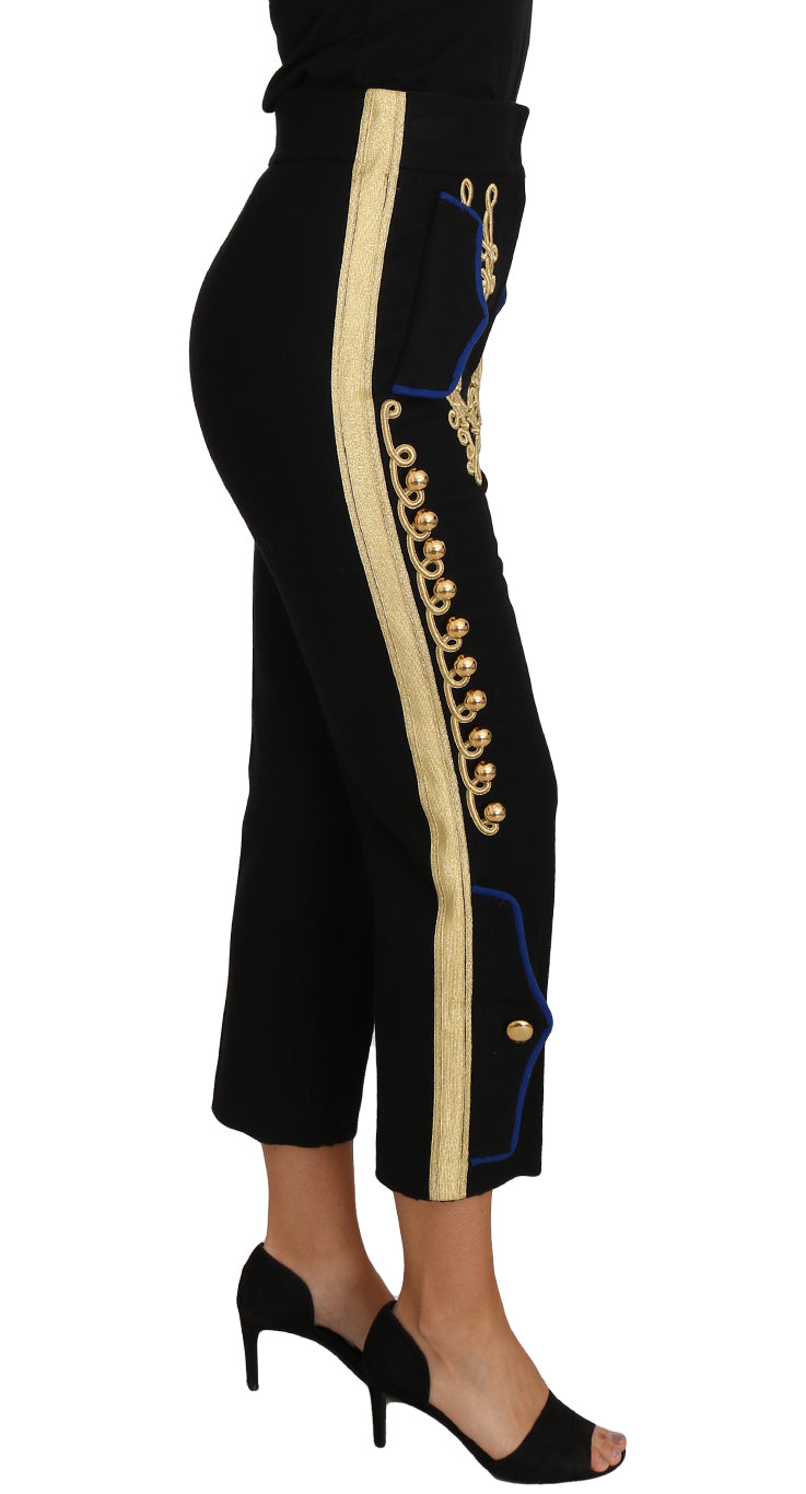 Dolce & Gabbana Military Embellished Women'ss Black Gold Dress Women's Pant