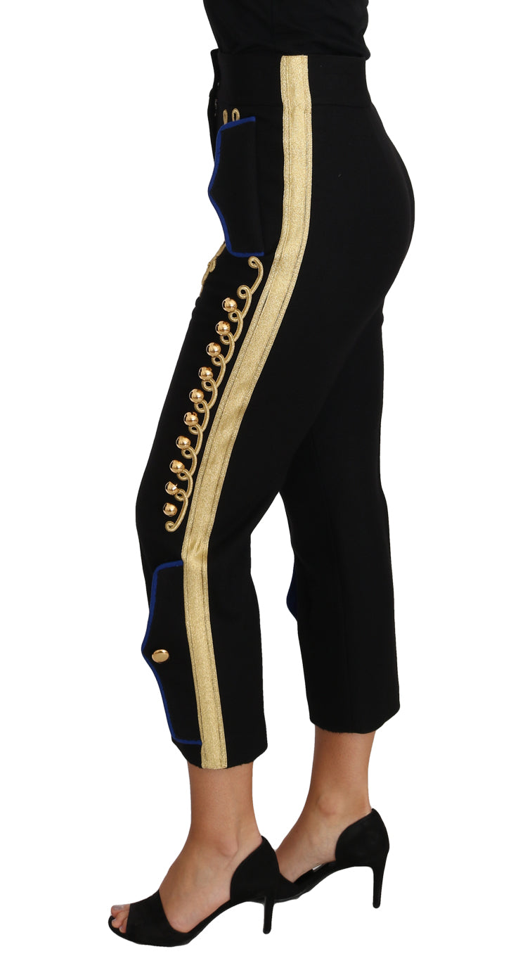Dolce & Gabbana Military Embellished Women'ss Black Gold Dress Women's Pant