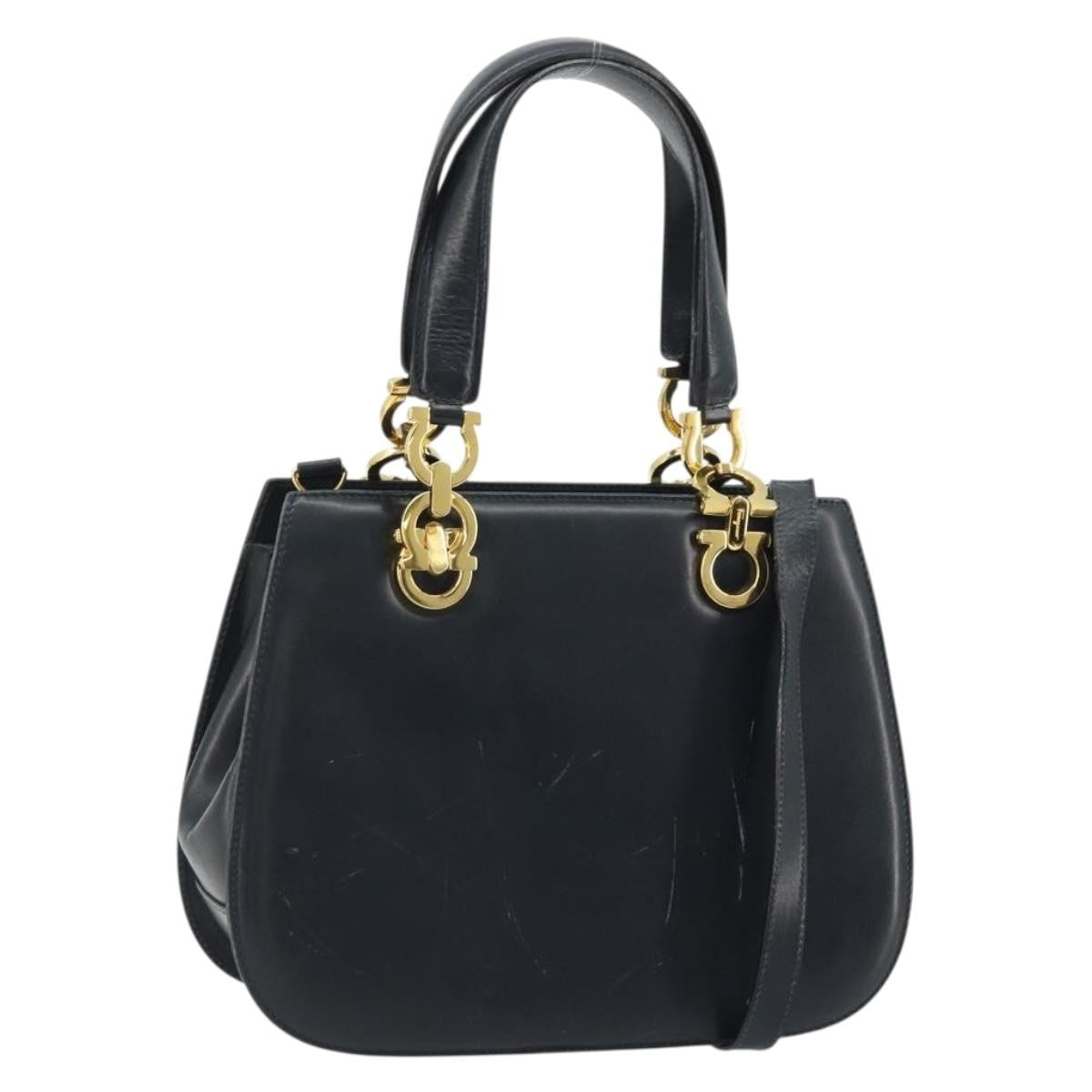 Salvatore Ferragamo Gancini Leather Navy Leather Handbag (Pre-Owned)