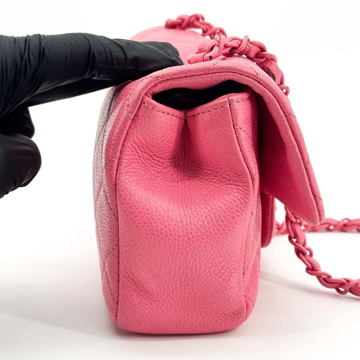 Chanel Classic Square Flap Clutch With Chain Quilted Caviar Pink Calfskin Clutche & Pouche Bag (Pre-Owned)